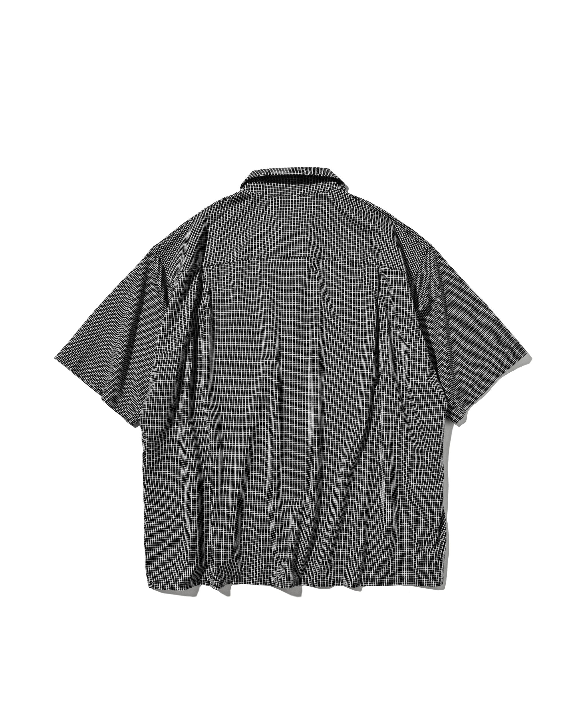 【7.8 WED 20:00- IN STOCK】MINI GRID CHECK 36G KNIT EVERYDAY ZIP UP S/S SHIRT (BLACK×WHITE)