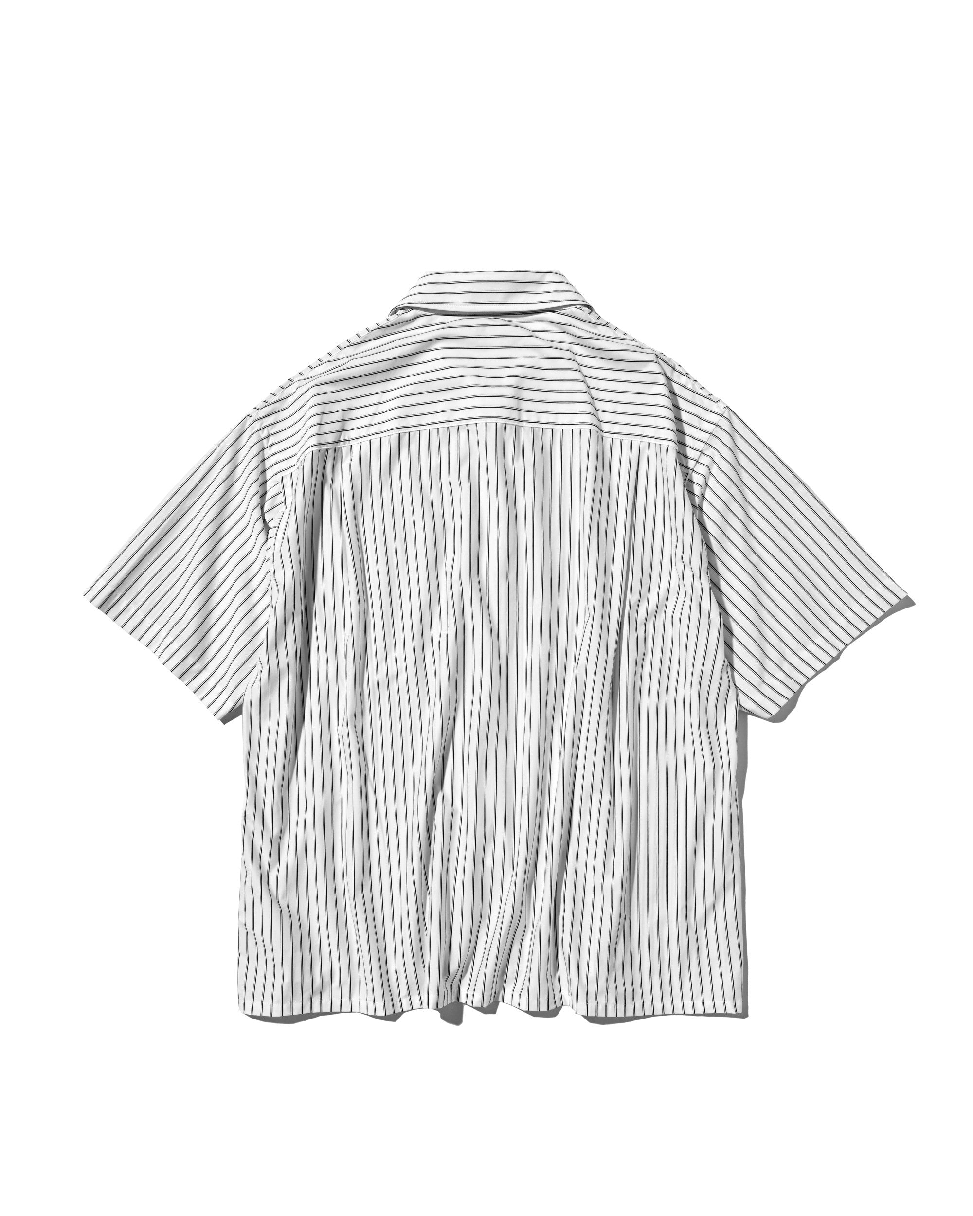 【6.27 SAT 20:00- IN STOCK】THICK/THIN STRIPE 46G KNIT EVERYDAY ZIP UP S/S SHIRT (WHITE STRIPE)