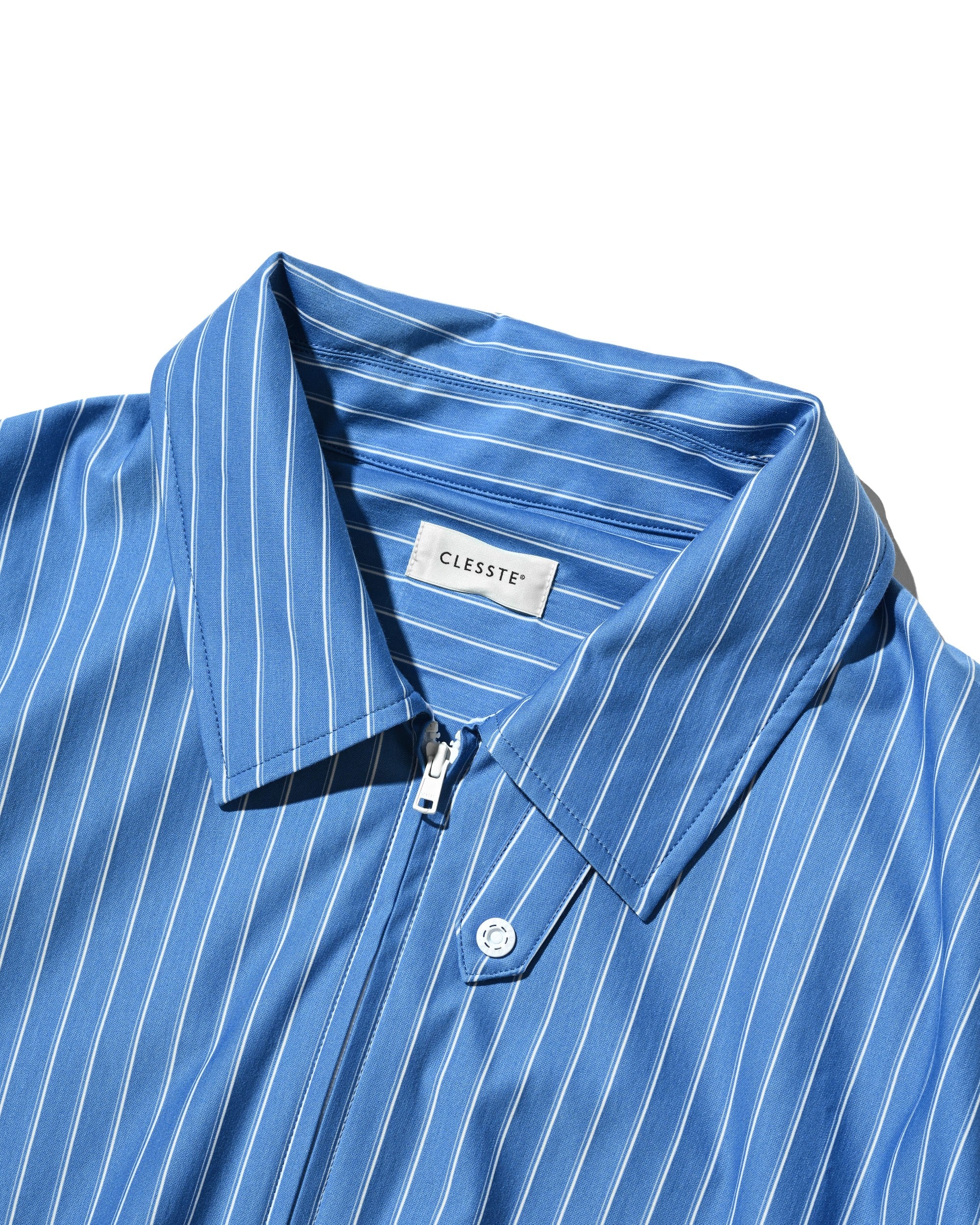 【6.27 SAT 20:00- IN STOCK】THICK/THIN STRIPE 46G KNIT EVERYDAY ZIP UP S/S SHIRT (SAX BLUE STRIPE)