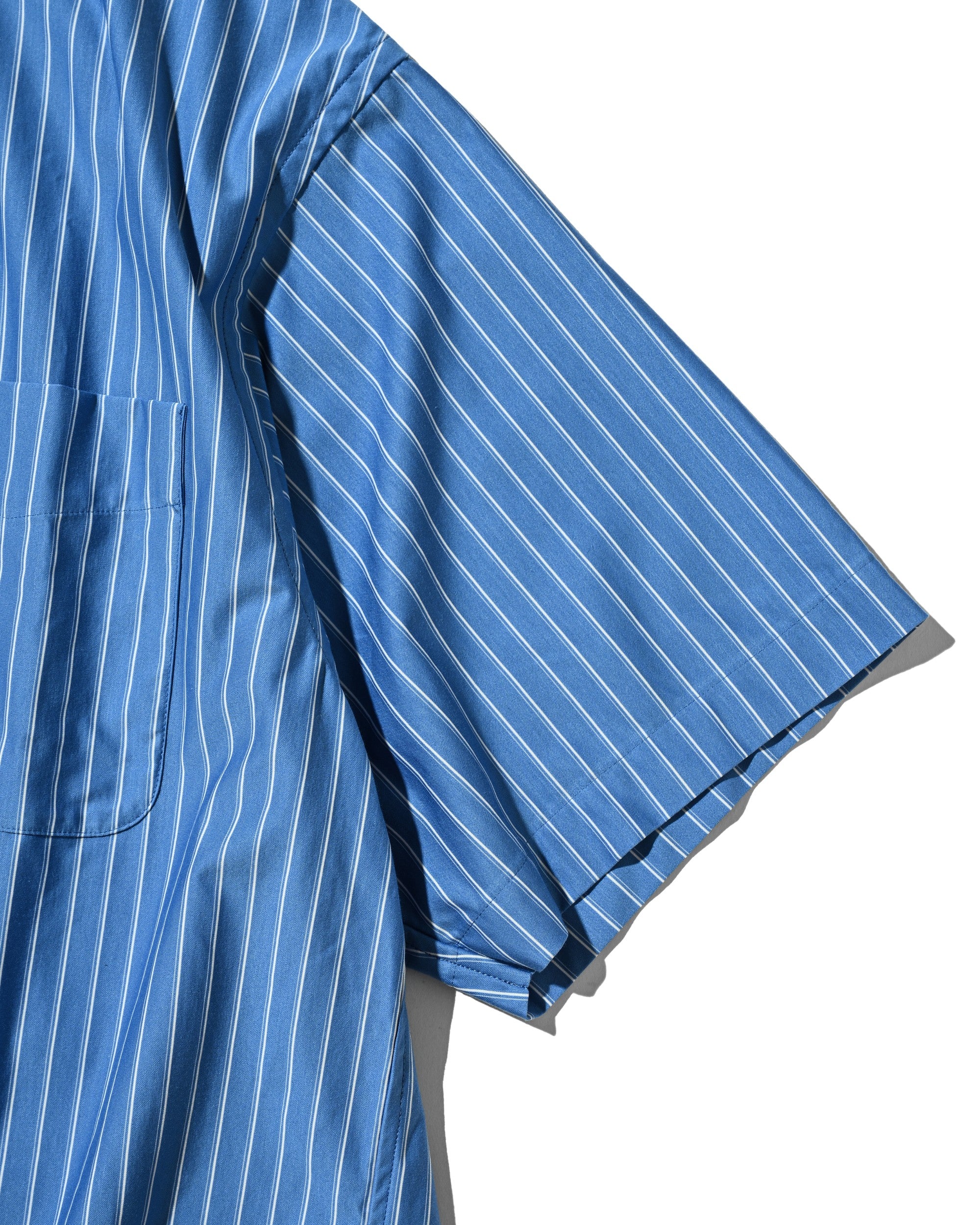 【6.27 SAT 20:00- IN STOCK】THICK/THIN STRIPE 46G KNIT EVERYDAY ZIP UP S/S SHIRT (SAX BLUE STRIPE)