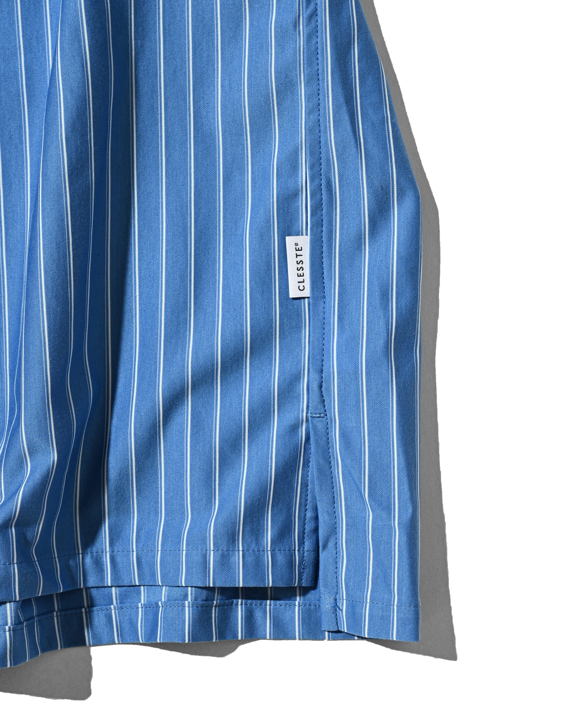 【6.27 SAT 20:00- IN STOCK】THICK/THIN STRIPE 46G KNIT EVERYDAY ZIP UP S/S SHIRT (SAX BLUE STRIPE)