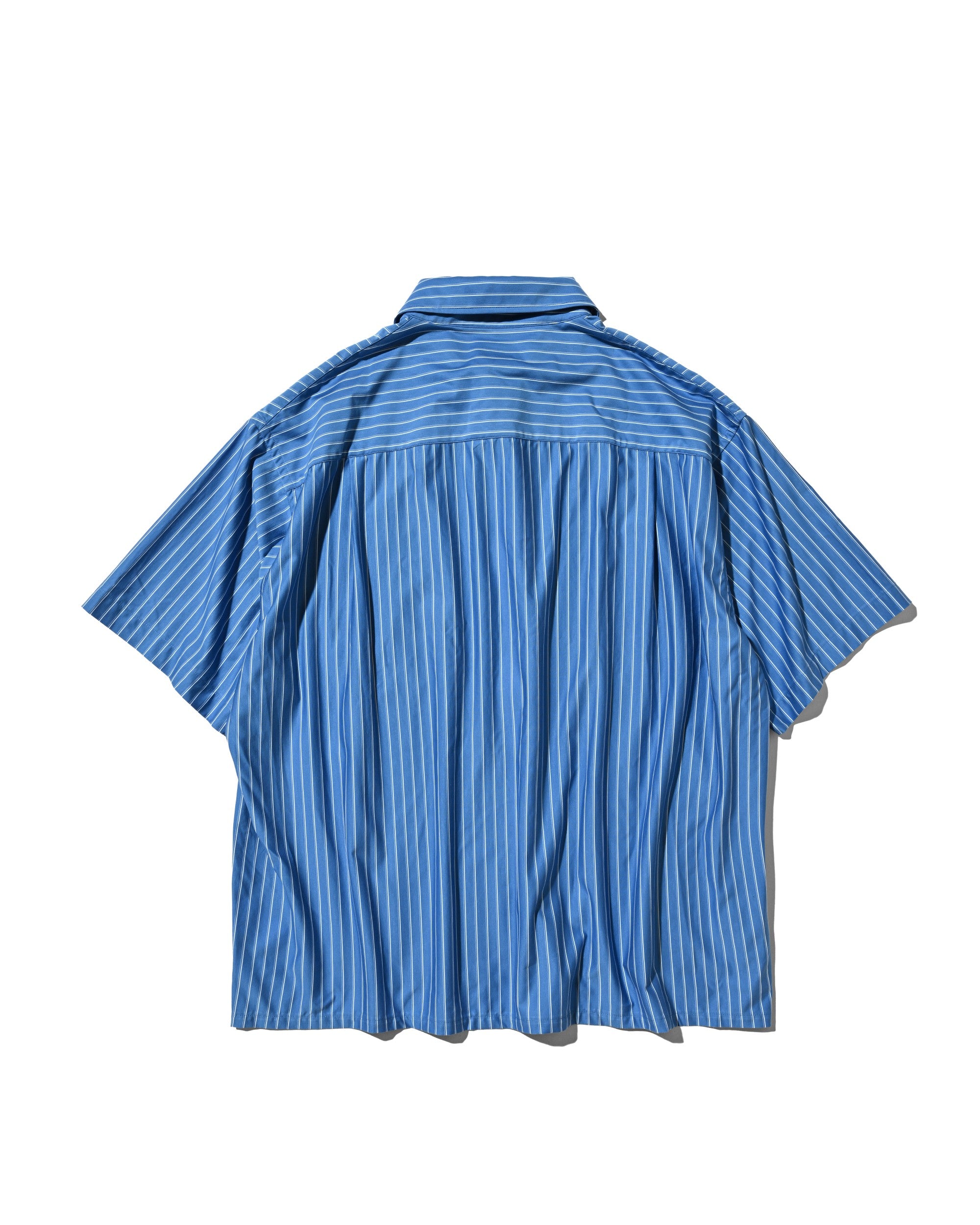 【6.27 SAT 20:00- IN STOCK】THICK/THIN STRIPE 46G KNIT EVERYDAY ZIP UP S/S SHIRT (SAX BLUE STRIPE)