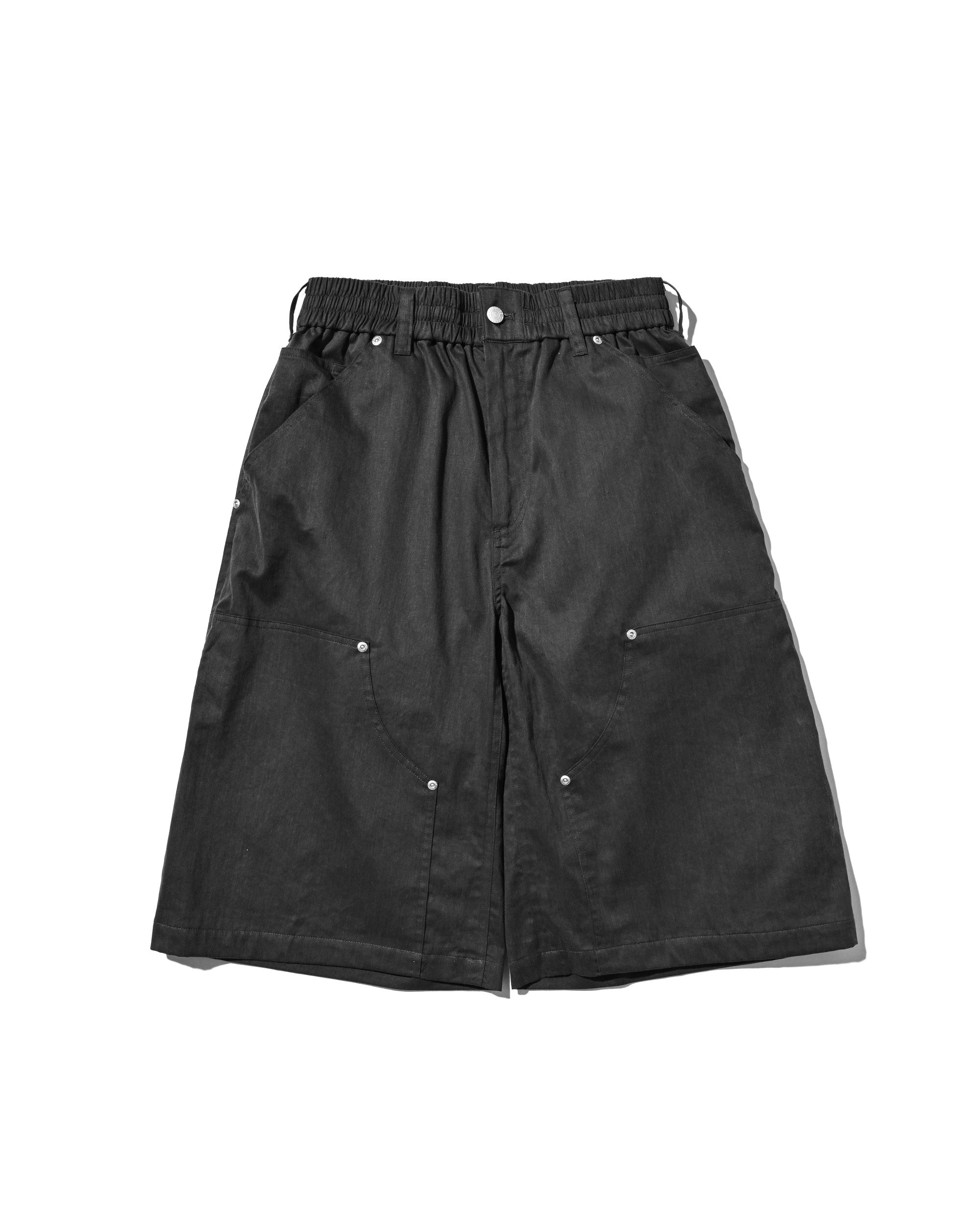 【7.4 SAT 20:00- IN STOCK】VINTAGE EFFECT DOUBLE KNEE WORKER BAGGY HALF PANTS (BLACK)