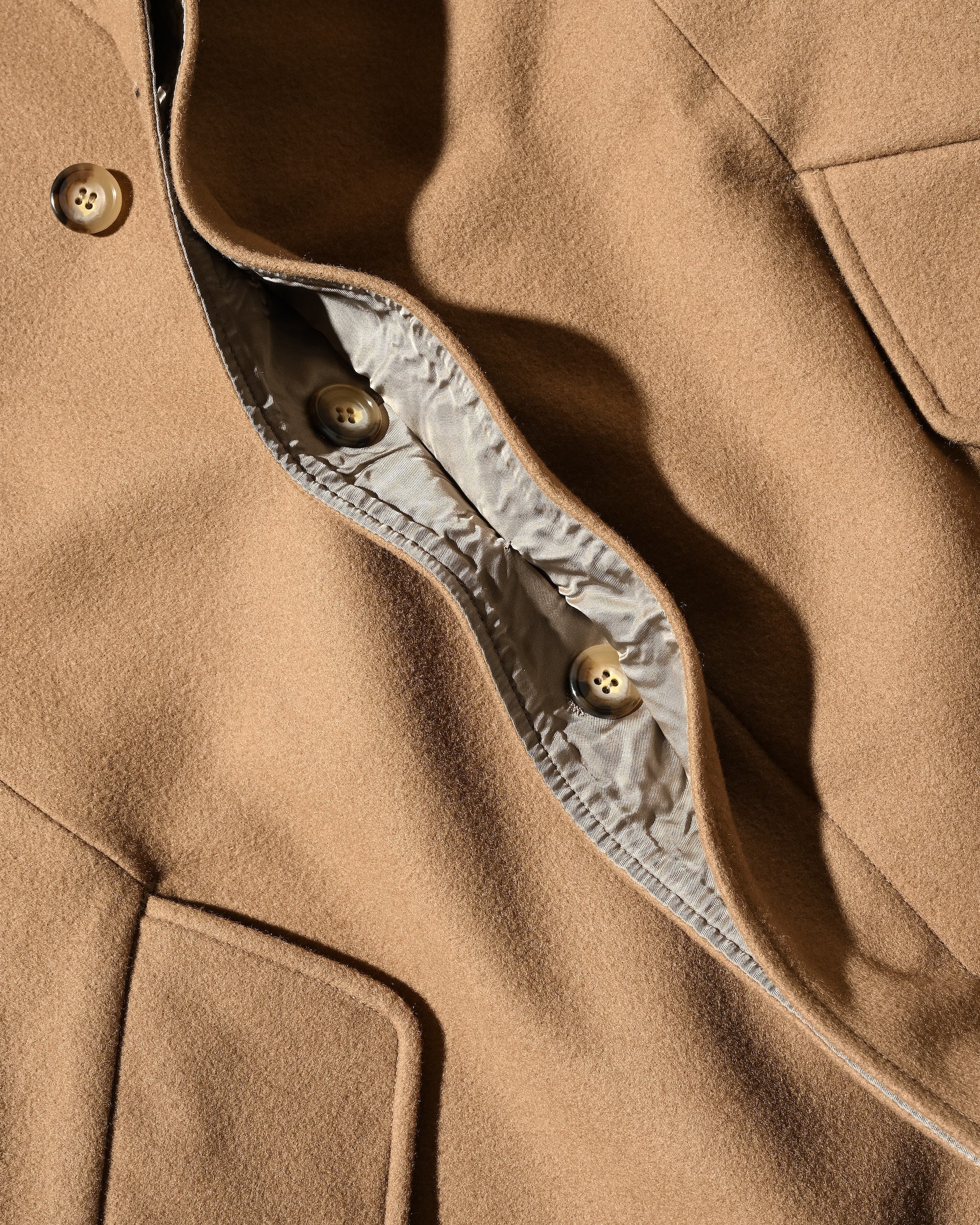 【12.10 WED 20:00- IN STOCK】LEATHER COLLAR WOOL MELTON BALMACAAN COAT (CAMEL)