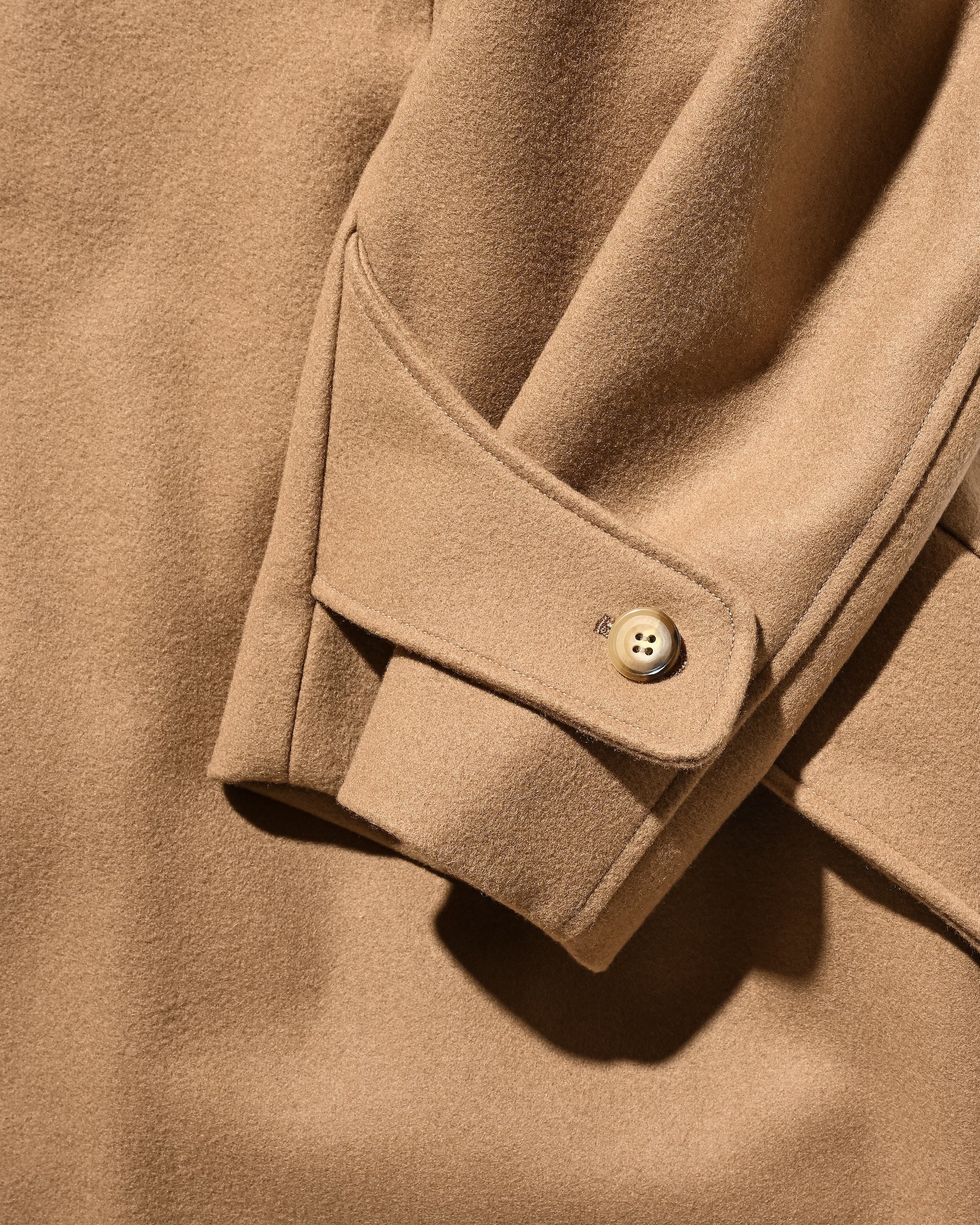 【12.10 WED 20:00- IN STOCK】LEATHER COLLAR WOOL MELTON BALMACAAN COAT (CAMEL)