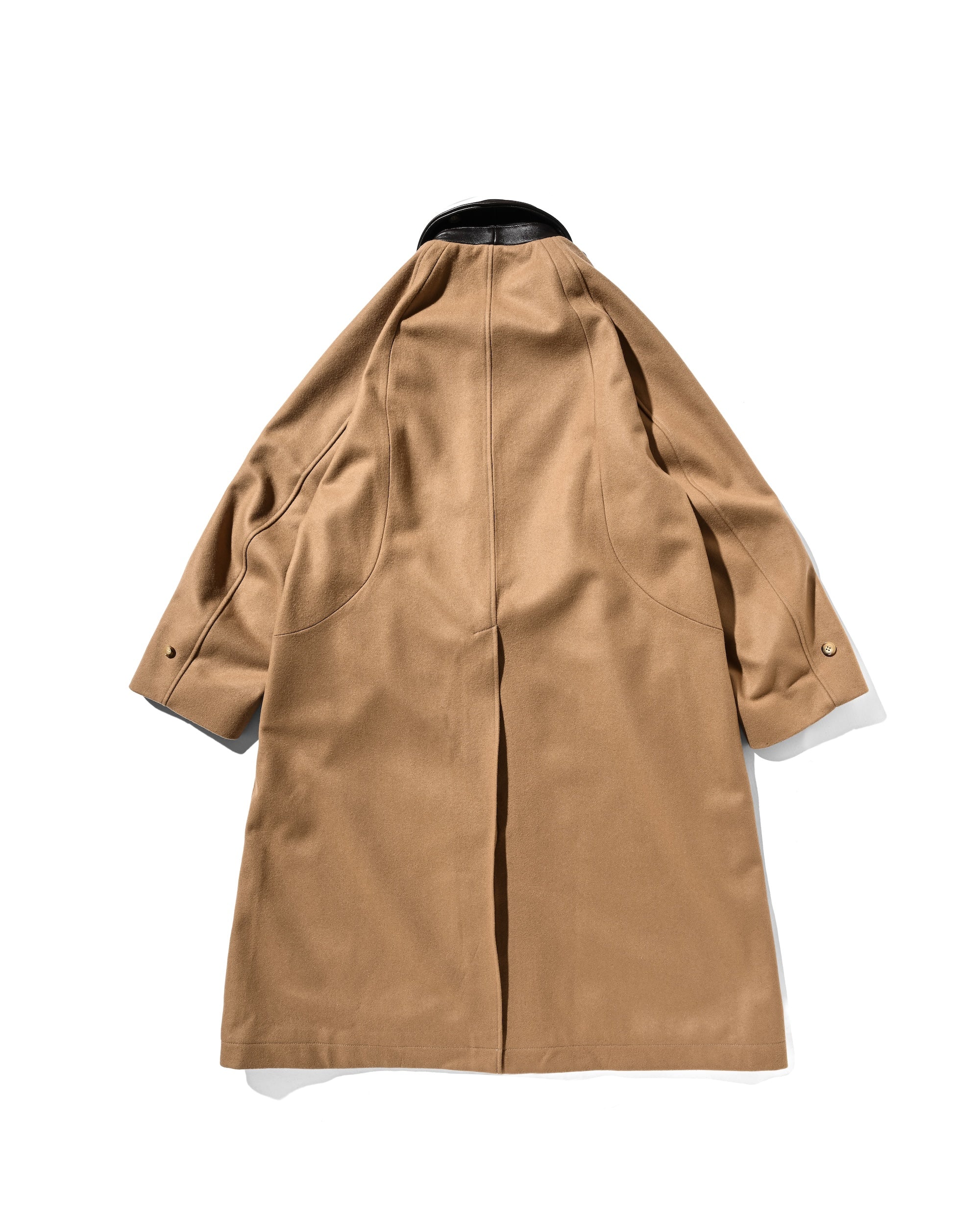 【12.10 WED 20:00- IN STOCK】LEATHER COLLAR WOOL MELTON BALMACAAN COAT (CAMEL)