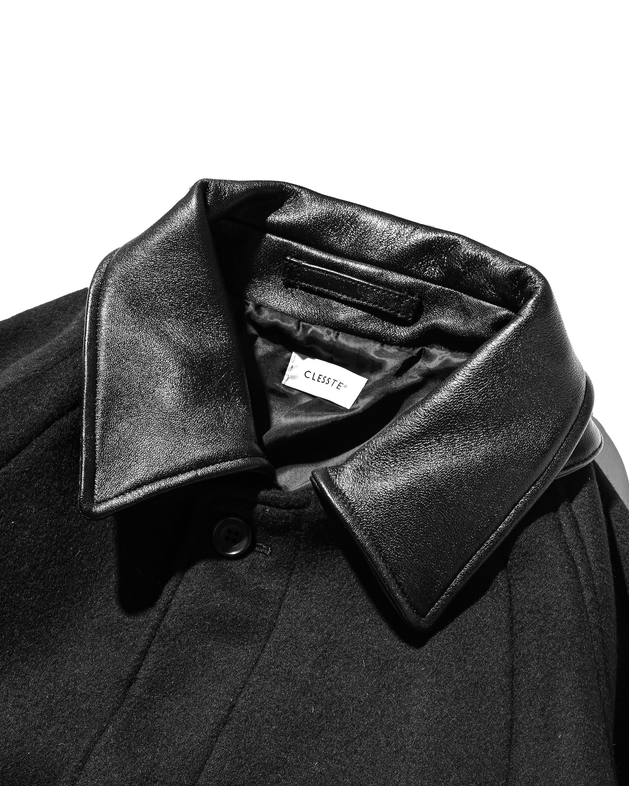 【12.10 WED 20:00- IN STOCK】LEATHER COLLAR WOOL MELTON BALMACAAN COAT (BLACK)