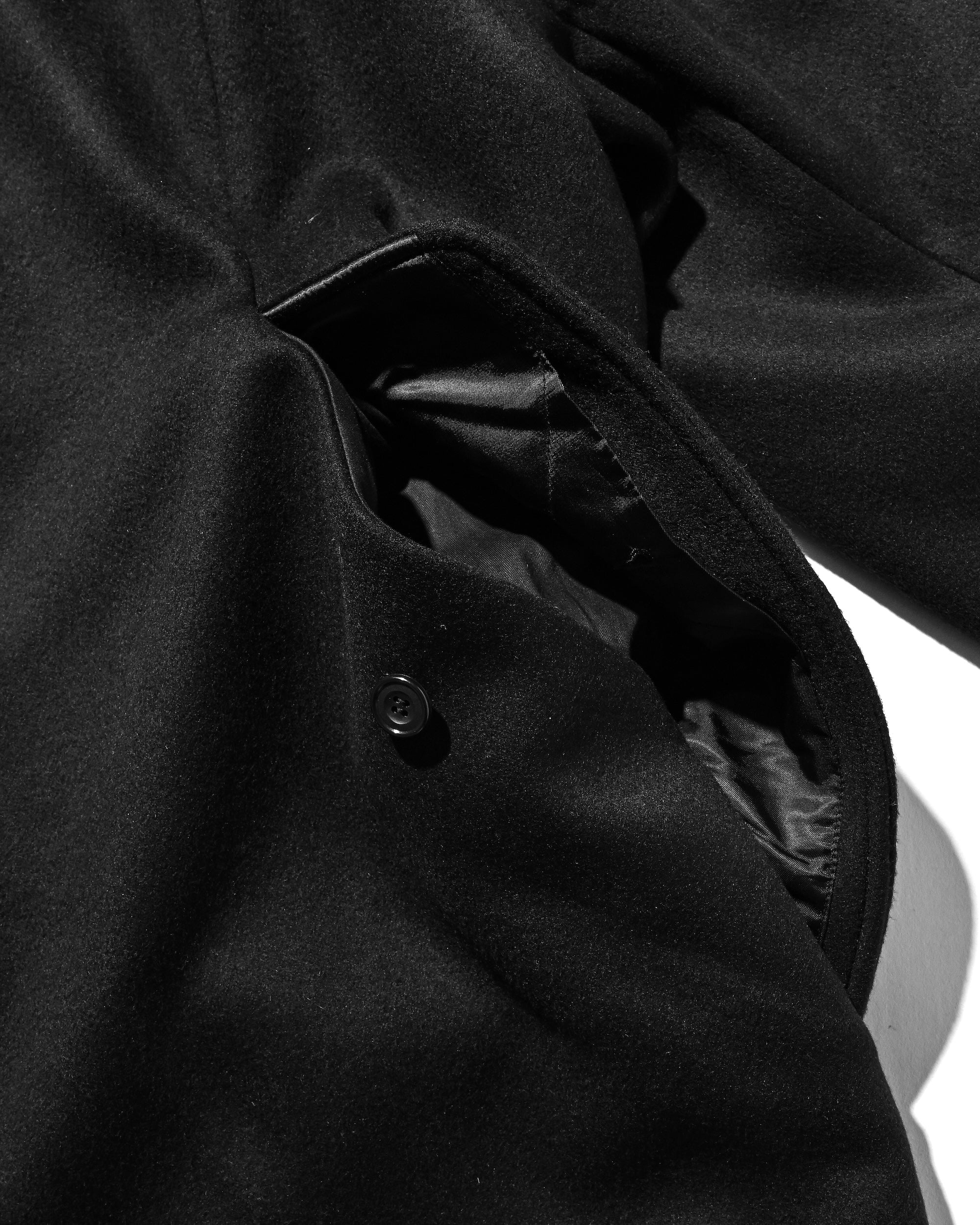 【12.10 WED 20:00- IN STOCK】LEATHER COLLAR WOOL MELTON BALMACAAN COAT (BLACK)