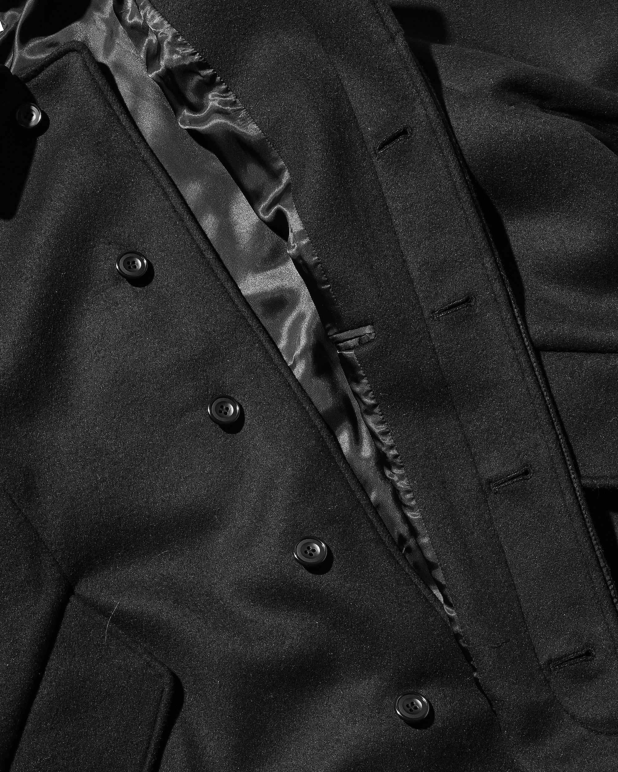 LEATHER COLLAR WOOL MELTON BALMACAAN COAT (BLACK)