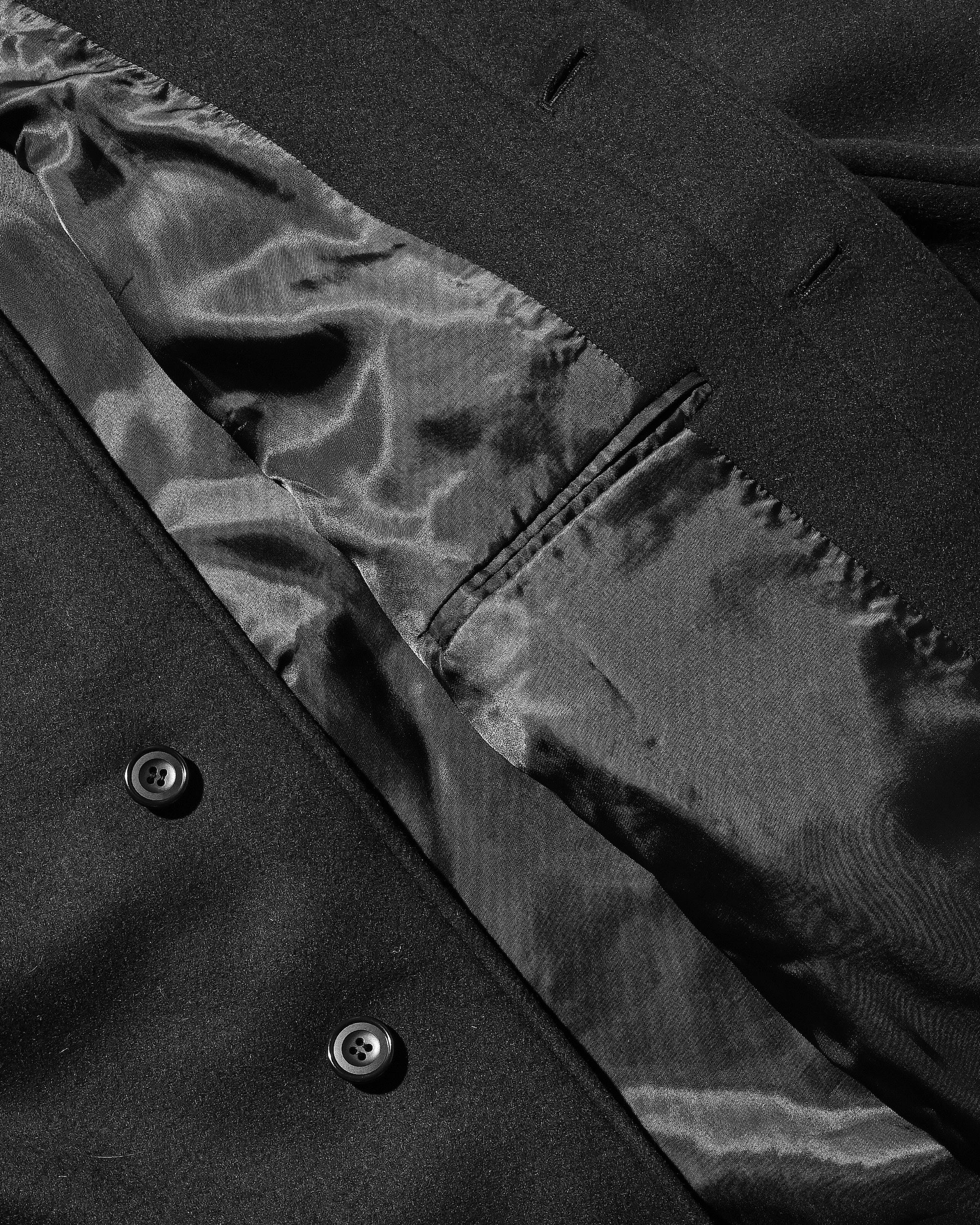 【12.10 WED 20:00- IN STOCK】LEATHER COLLAR WOOL MELTON BALMACAAN COAT (BLACK)