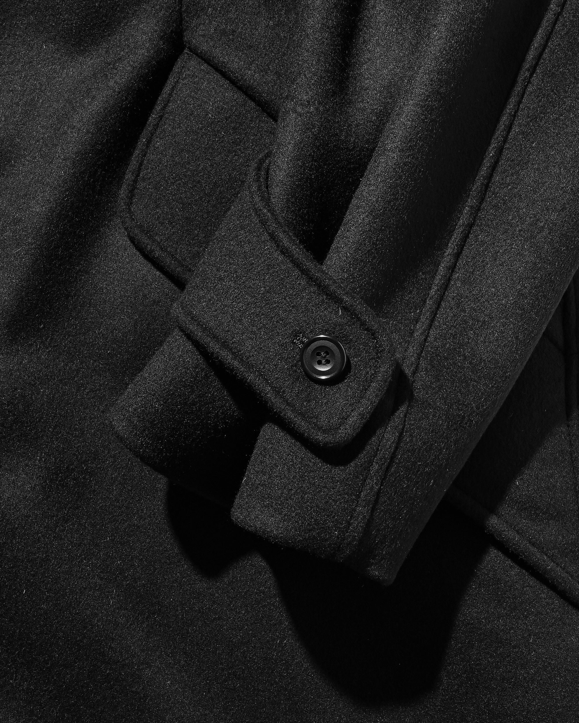 【12.10 WED 20:00- IN STOCK】LEATHER COLLAR WOOL MELTON BALMACAAN COAT (BLACK)