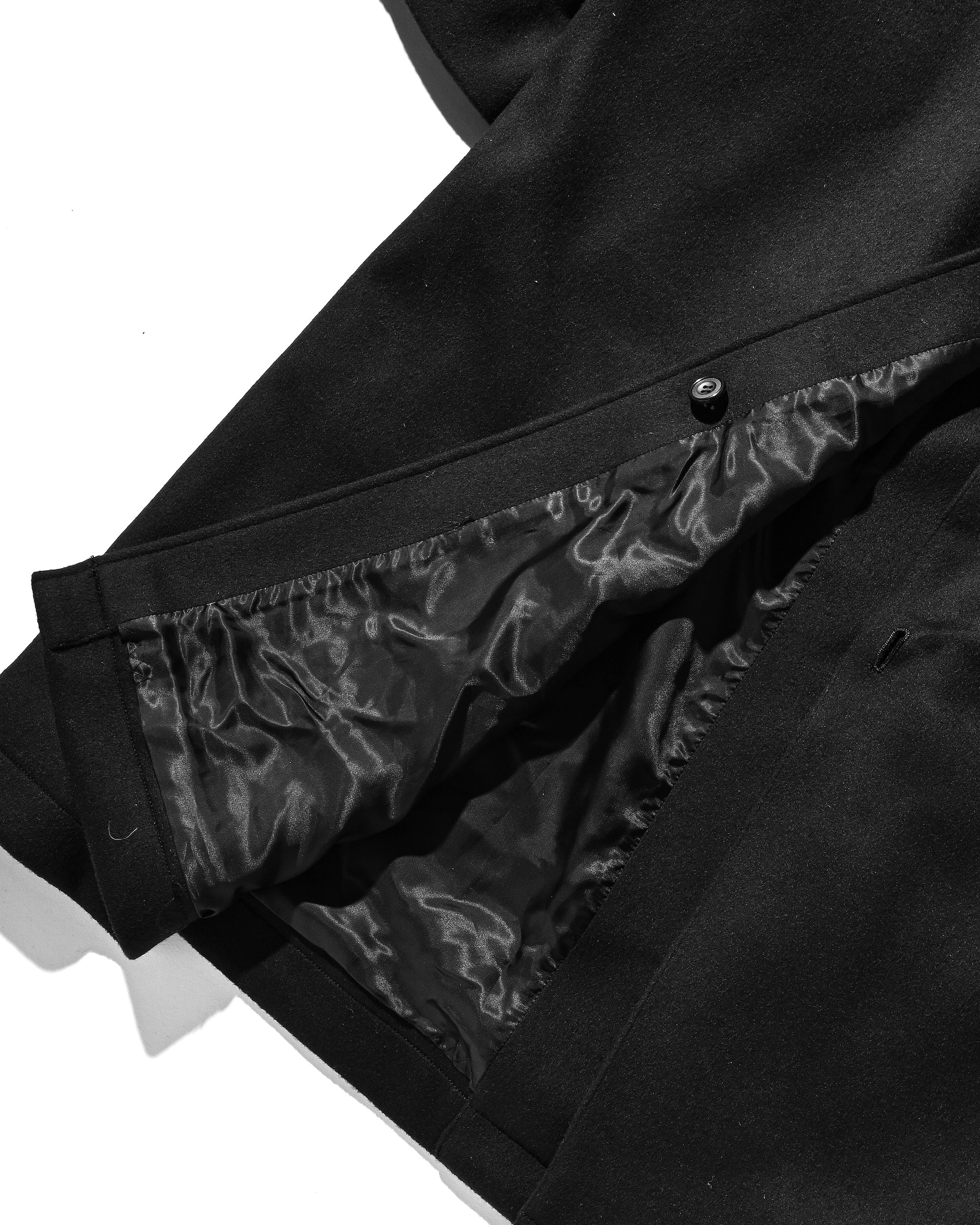 LEATHER COLLAR WOOL MELTON BALMACAAN COAT (BLACK)