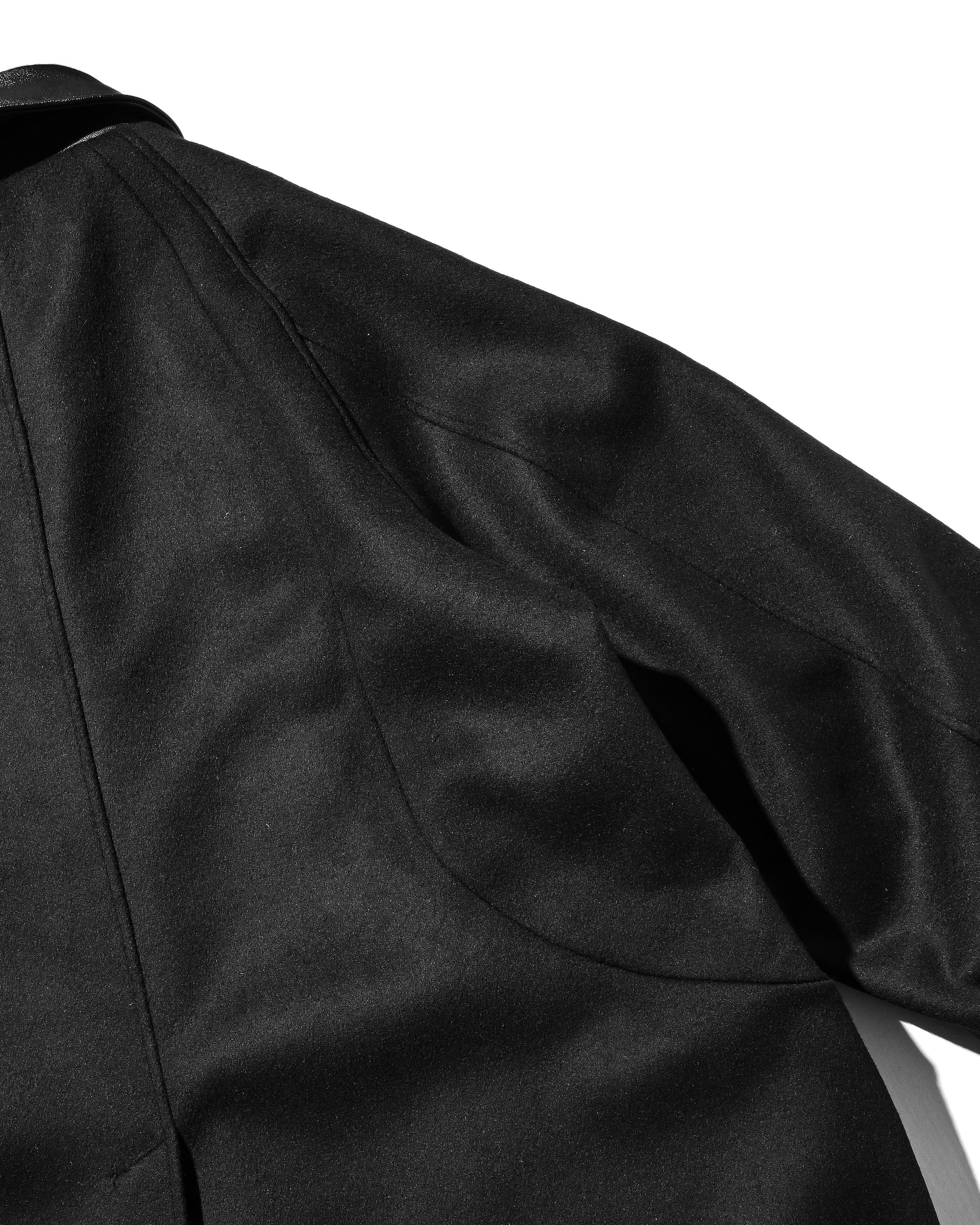 【12.10 WED 20:00- IN STOCK】LEATHER COLLAR WOOL MELTON BALMACAAN COAT (BLACK)