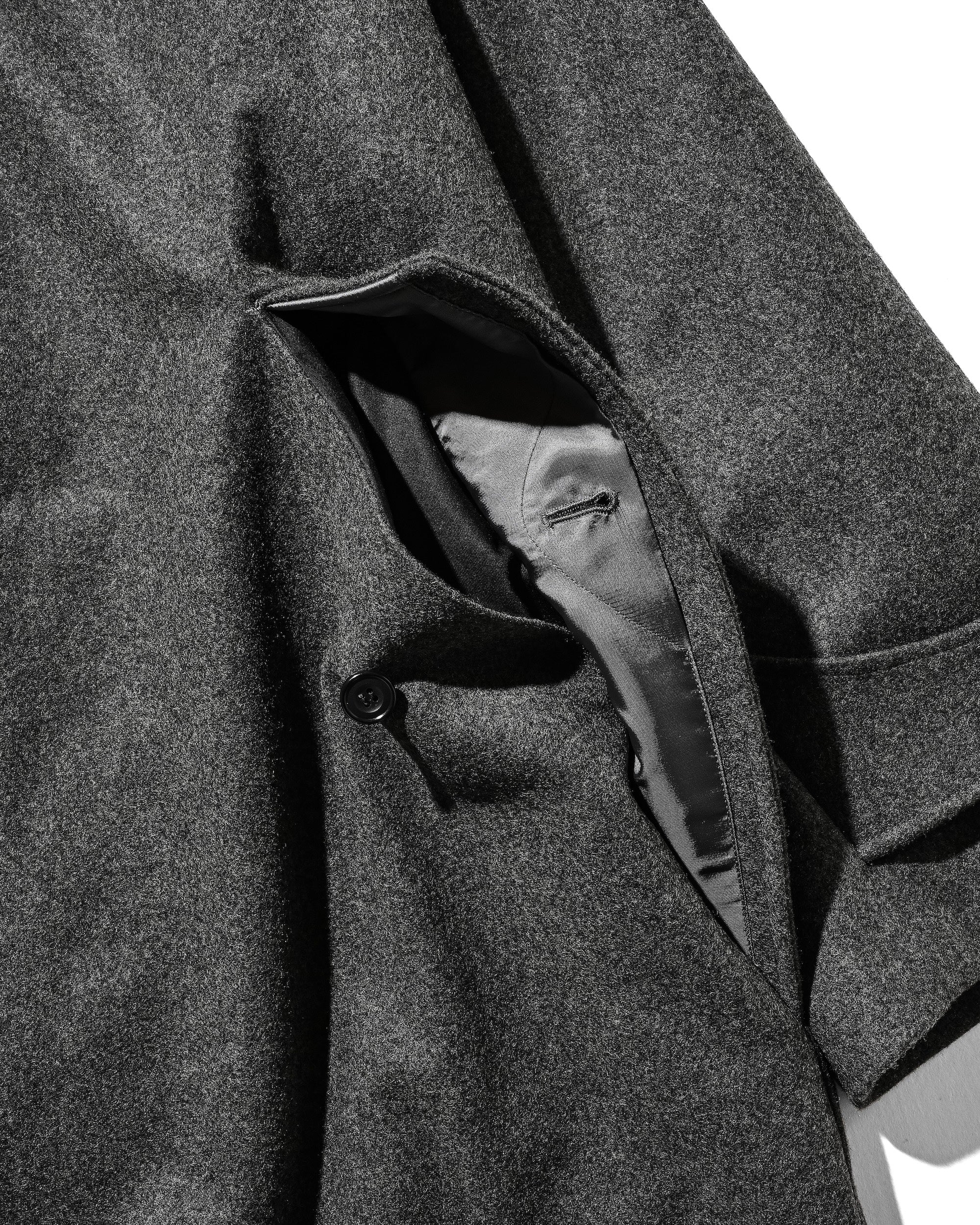 【12.10 WED 20:00- IN STOCK】LEATHER COLLAR WOOL MELTON BALMACAAN COAT (GRAY)
