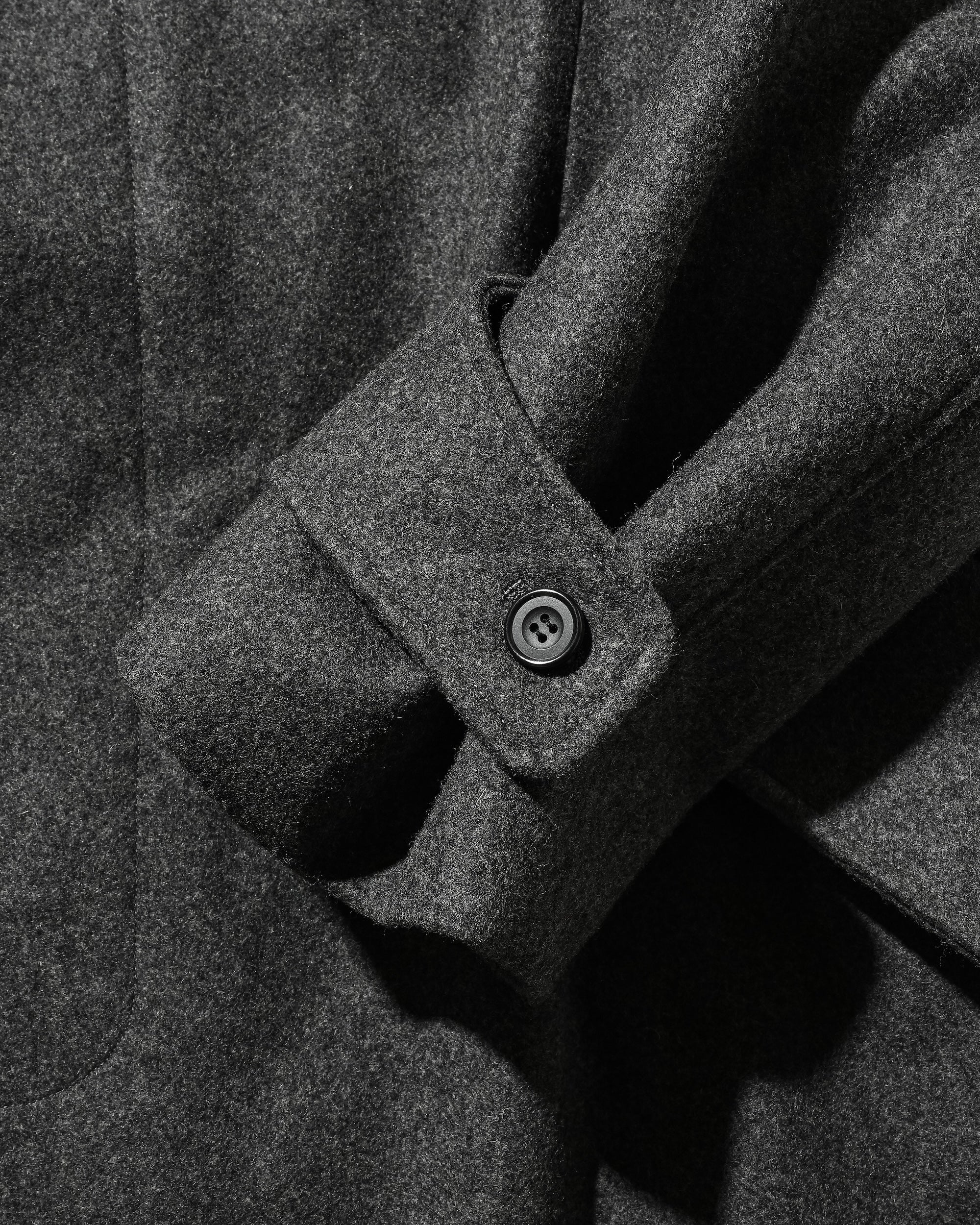 【12.10 WED 20:00- IN STOCK】LEATHER COLLAR WOOL MELTON BALMACAAN COAT (GRAY)