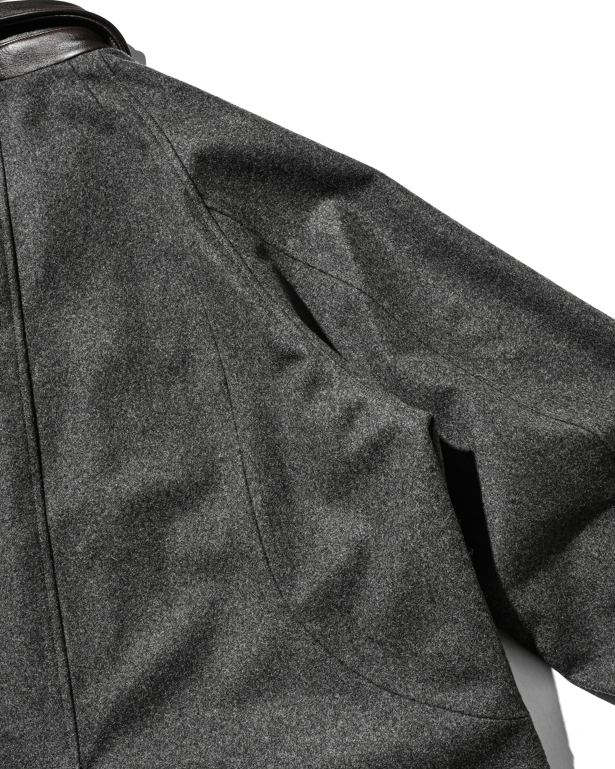 【12.10 WED 20:00- IN STOCK】LEATHER COLLAR WOOL MELTON BALMACAAN COAT (GRAY)