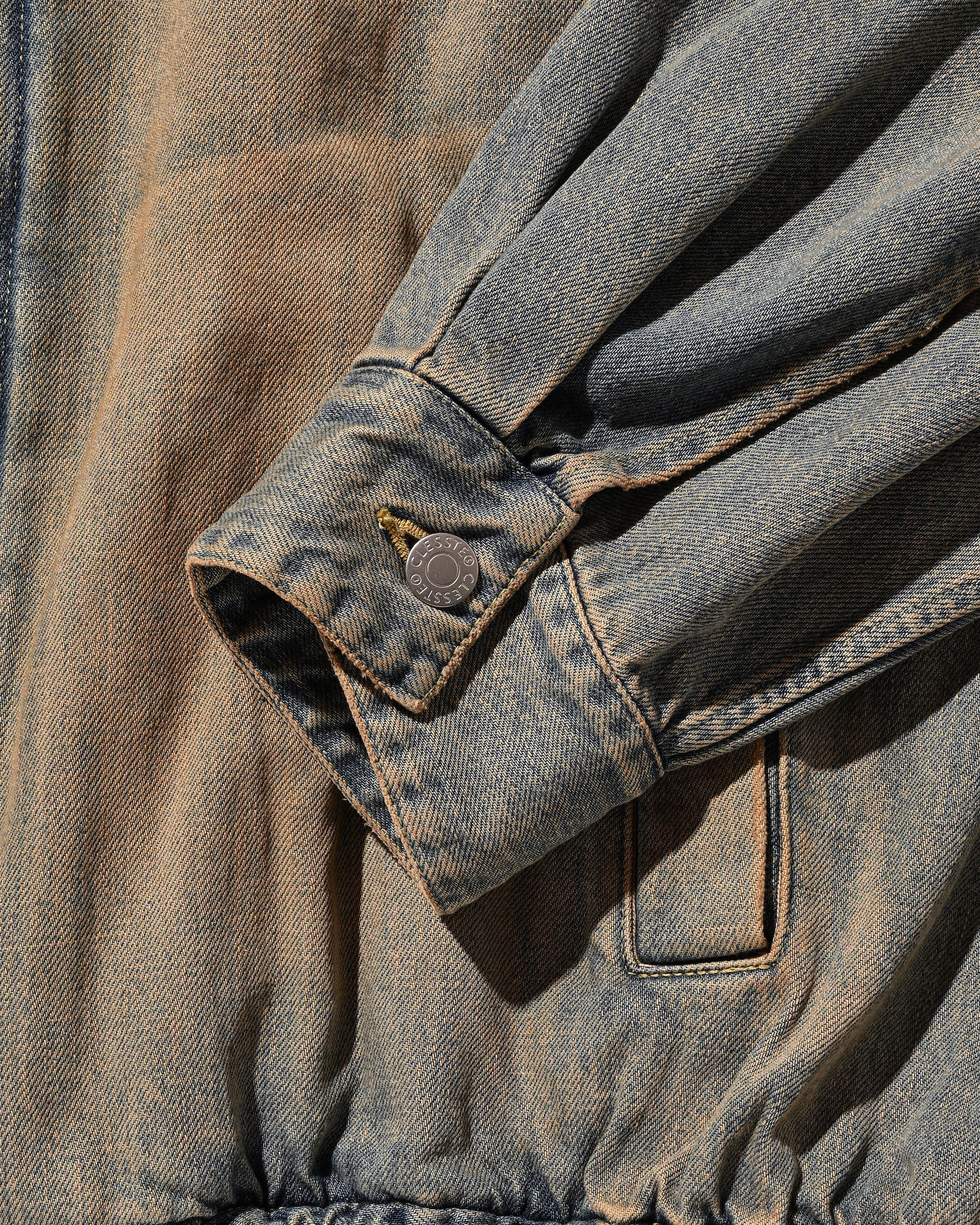 VINTAGE DYED SELVEDGE DENIM CITY UTILITY JACKET (VINTAGE BEIGE)