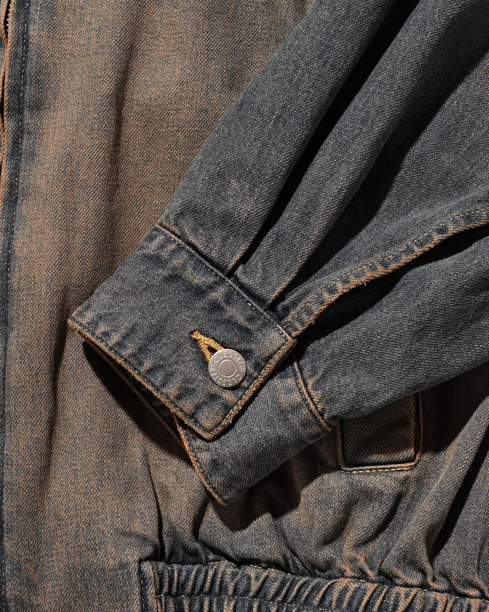 VINTAGE DYED SELVEDGE DENIM CITY UTILITY JACKET (VINTAGE BROWN)