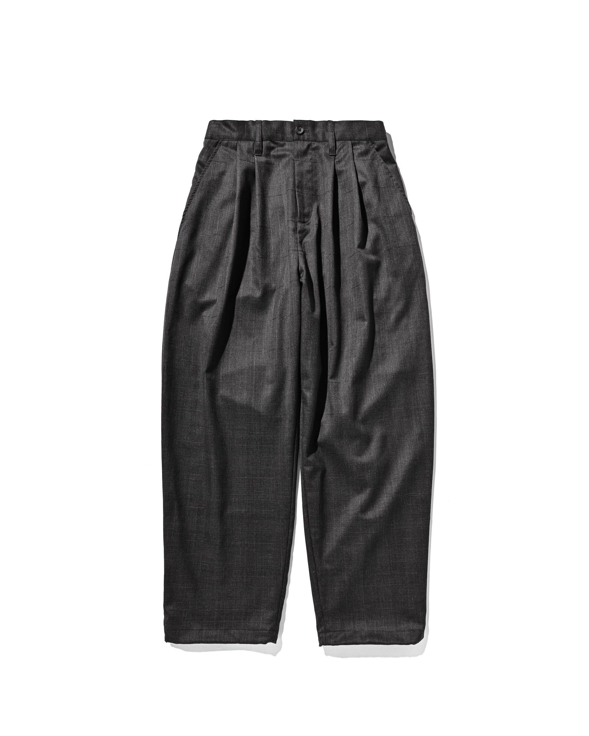 WOOL GLEN PLAID CITY UNIFORM WIDE TAPERED PANTS
