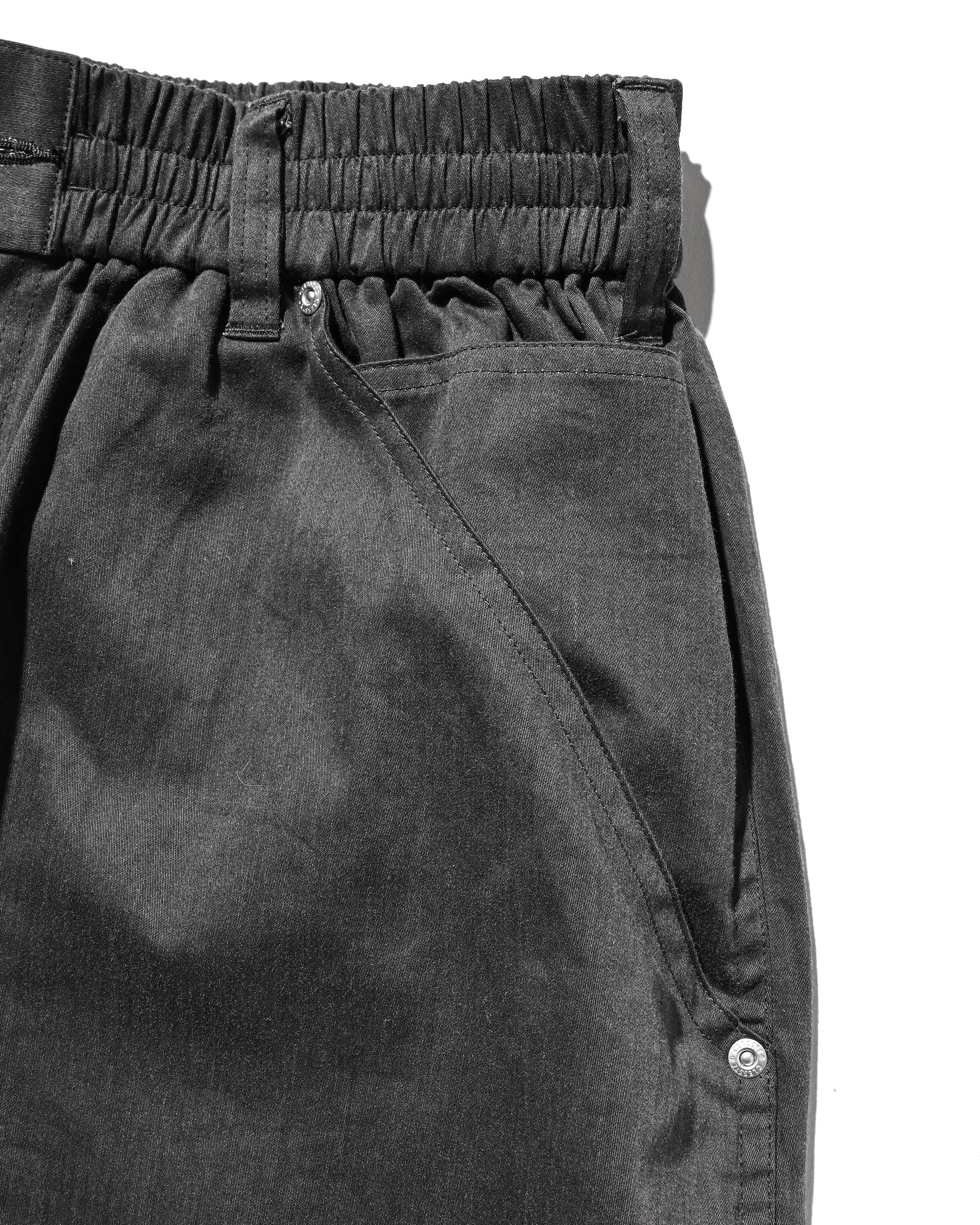 VINTAGE EFFECT DOUBLE KNEE CURVED WORKER PANTS (BLACK)