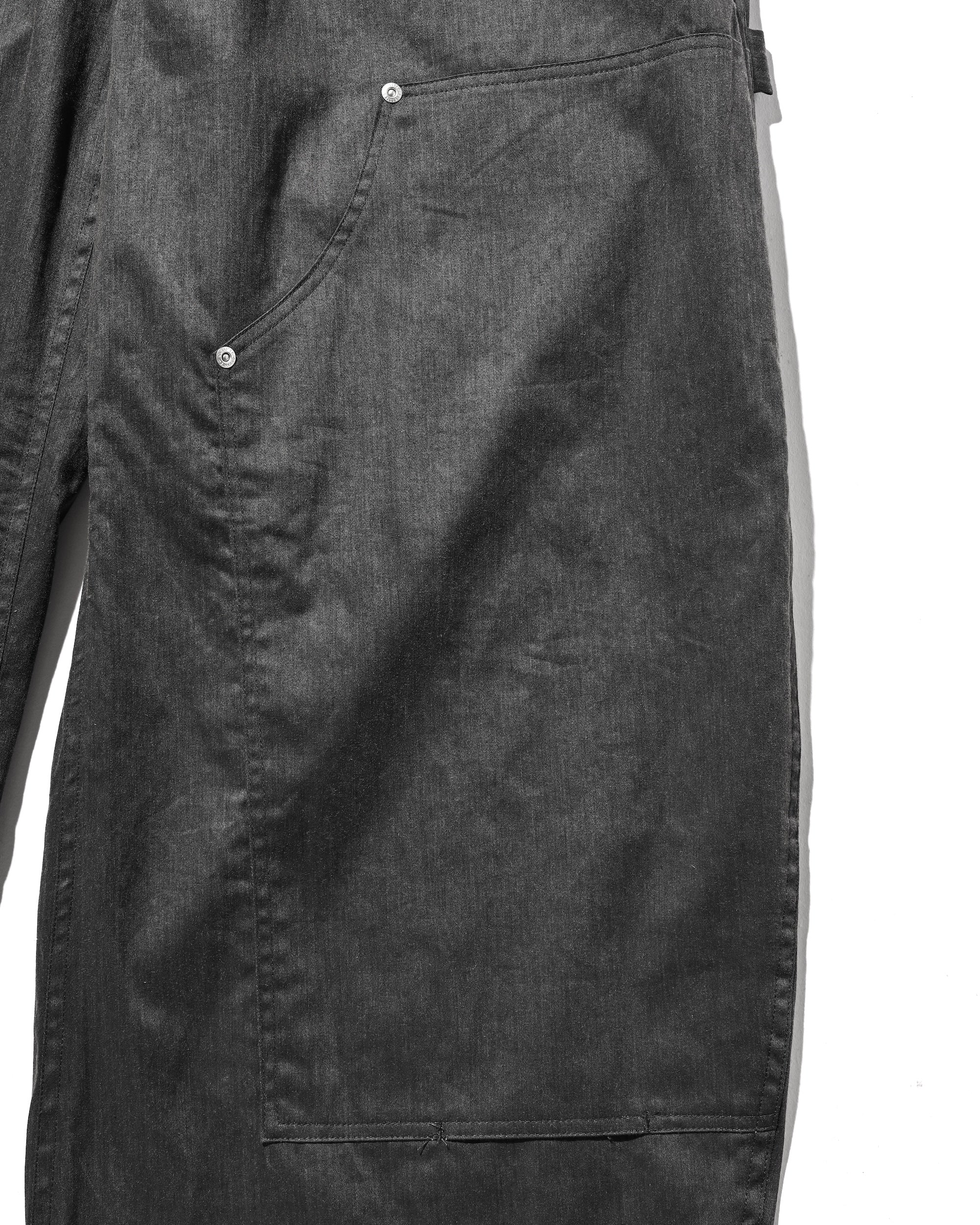 VINTAGE EFFECT DOUBLE KNEE CURVED WORKER PANTS (BLACK)