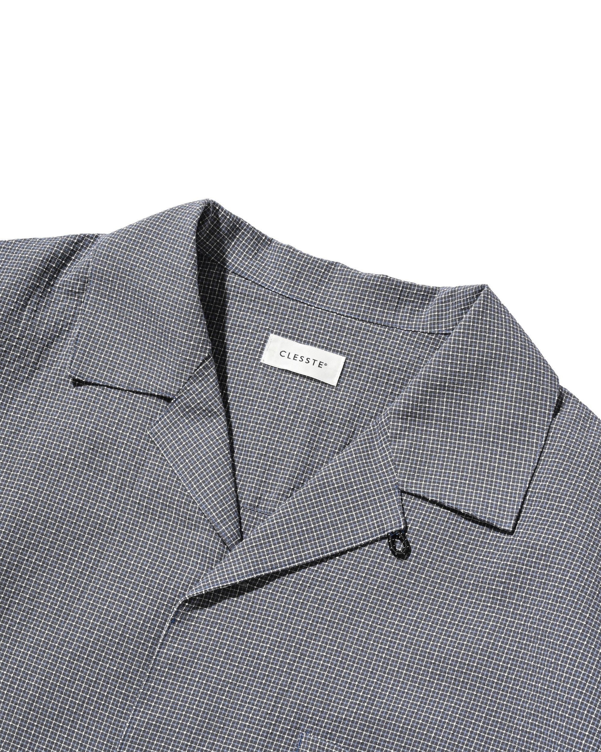 【7.25 SAT 20:00- IN STOCK】MINI CHECK OPEN COLLAR S/S SHIRT (BLUE×WHITE)