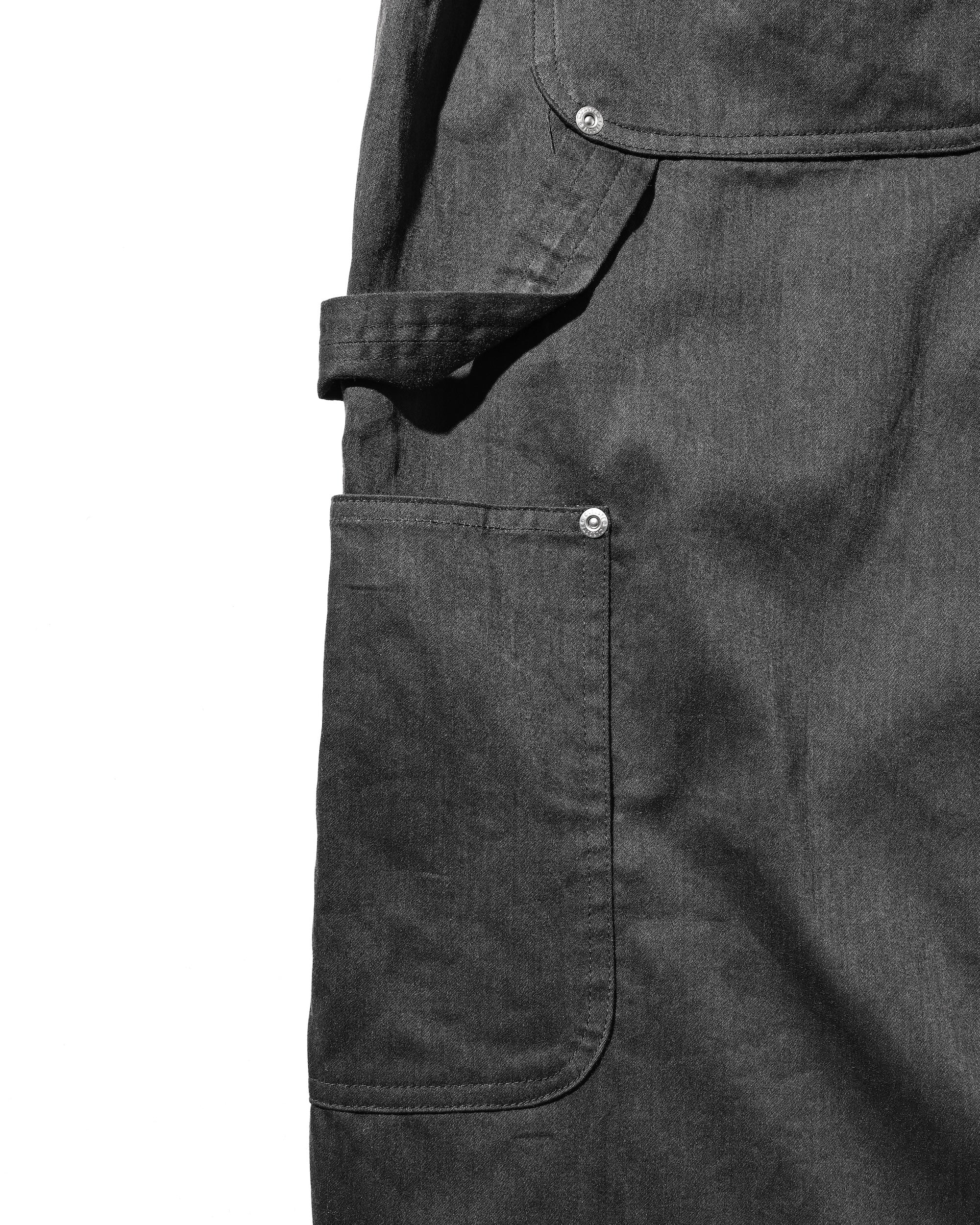 VINTAGE EFFECT DOUBLE KNEE CURVED WORKER PANTS (BLACK)