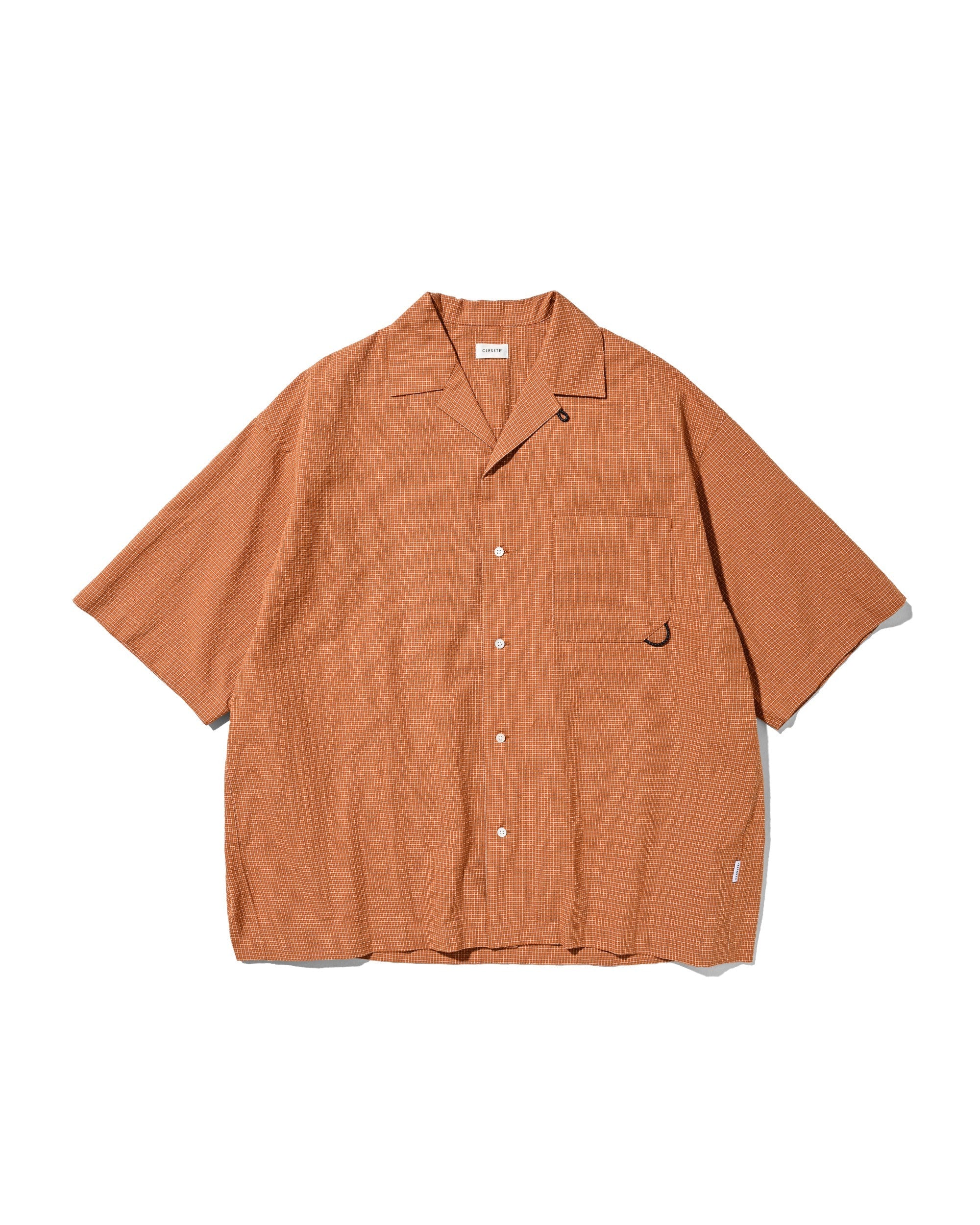 【7.25 SAT 20:00- IN STOCK】MINI CHECK OPEN COLLAR S/S SHIRT (TERRACOTTA×WHITE)