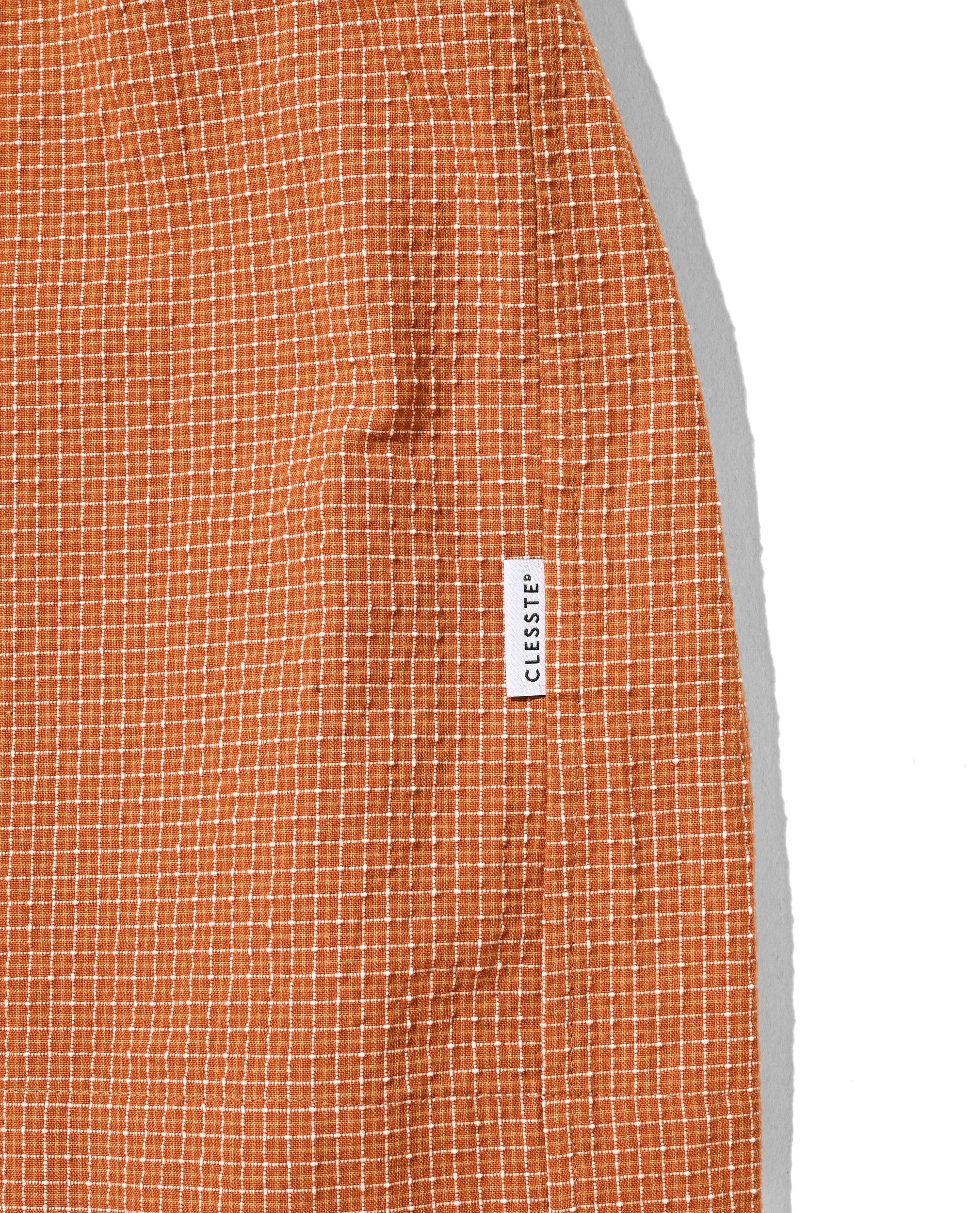 【7.25 SAT 20:00- IN STOCK】MINI CHECK OPEN COLLAR S/S SHIRT (TERRACOTTA×WHITE)