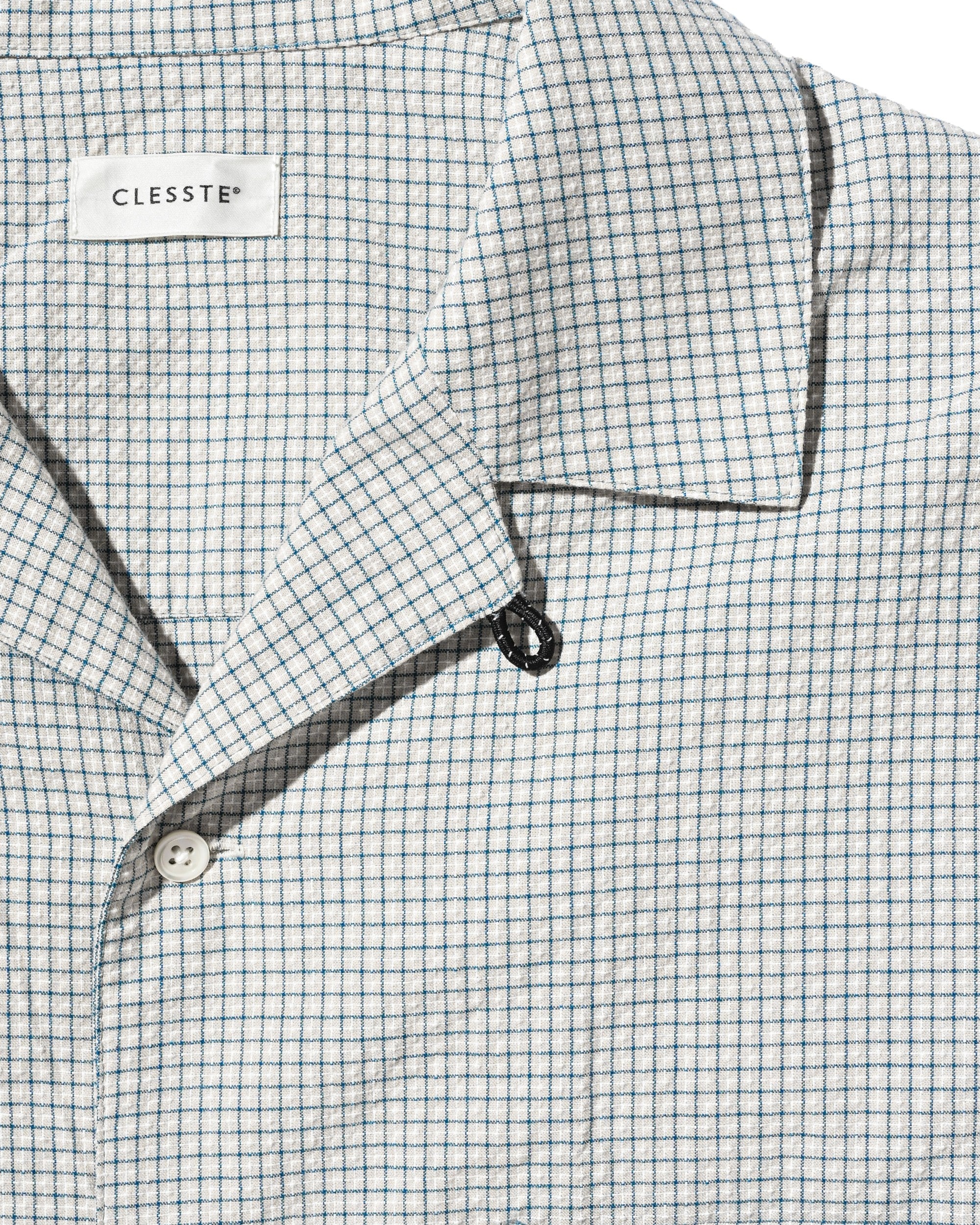 【7.25 SAT 20:00- IN STOCK】MINI CHECK OPEN COLLAR S/S SHIRT (BEIGE×BLUE)