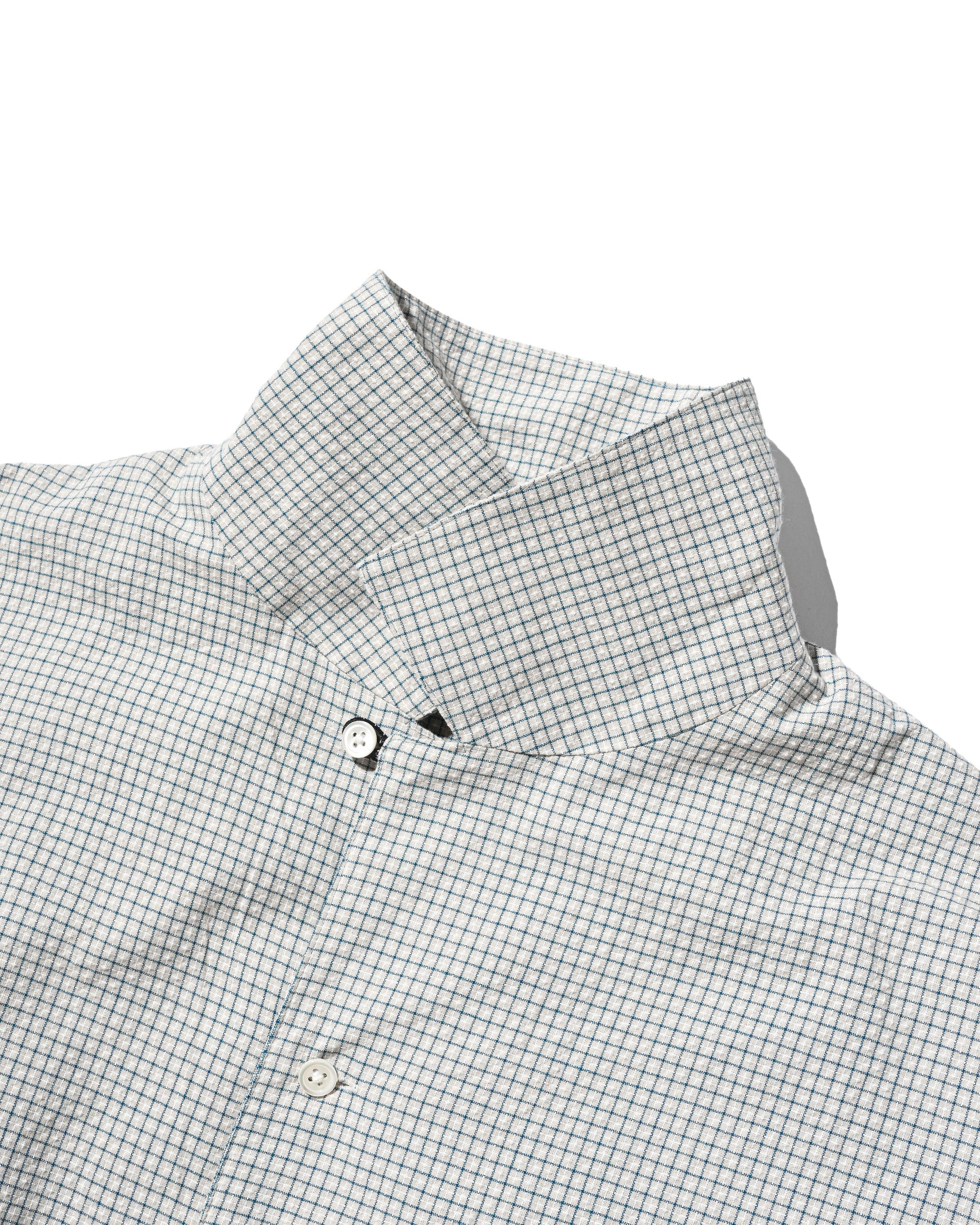 【7.25 SAT 20:00- IN STOCK】MINI CHECK OPEN COLLAR S/S SHIRT (BEIGE×BLUE)