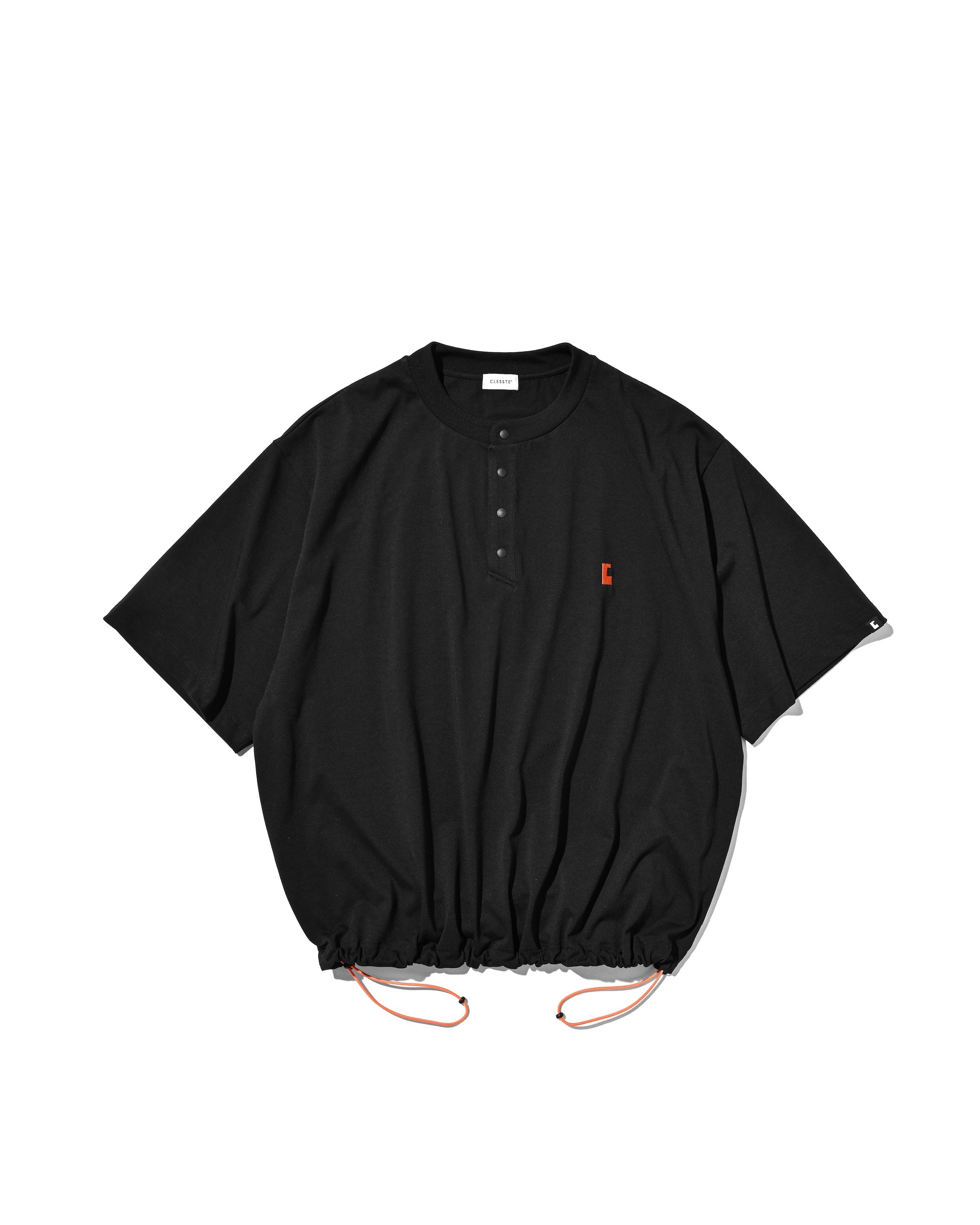 【8.26 WED 20:00- IN STOCK】“C” TECH HENLEY NECK S/S T-SHIRT WITH DRAWSTRINGS (BLACK)