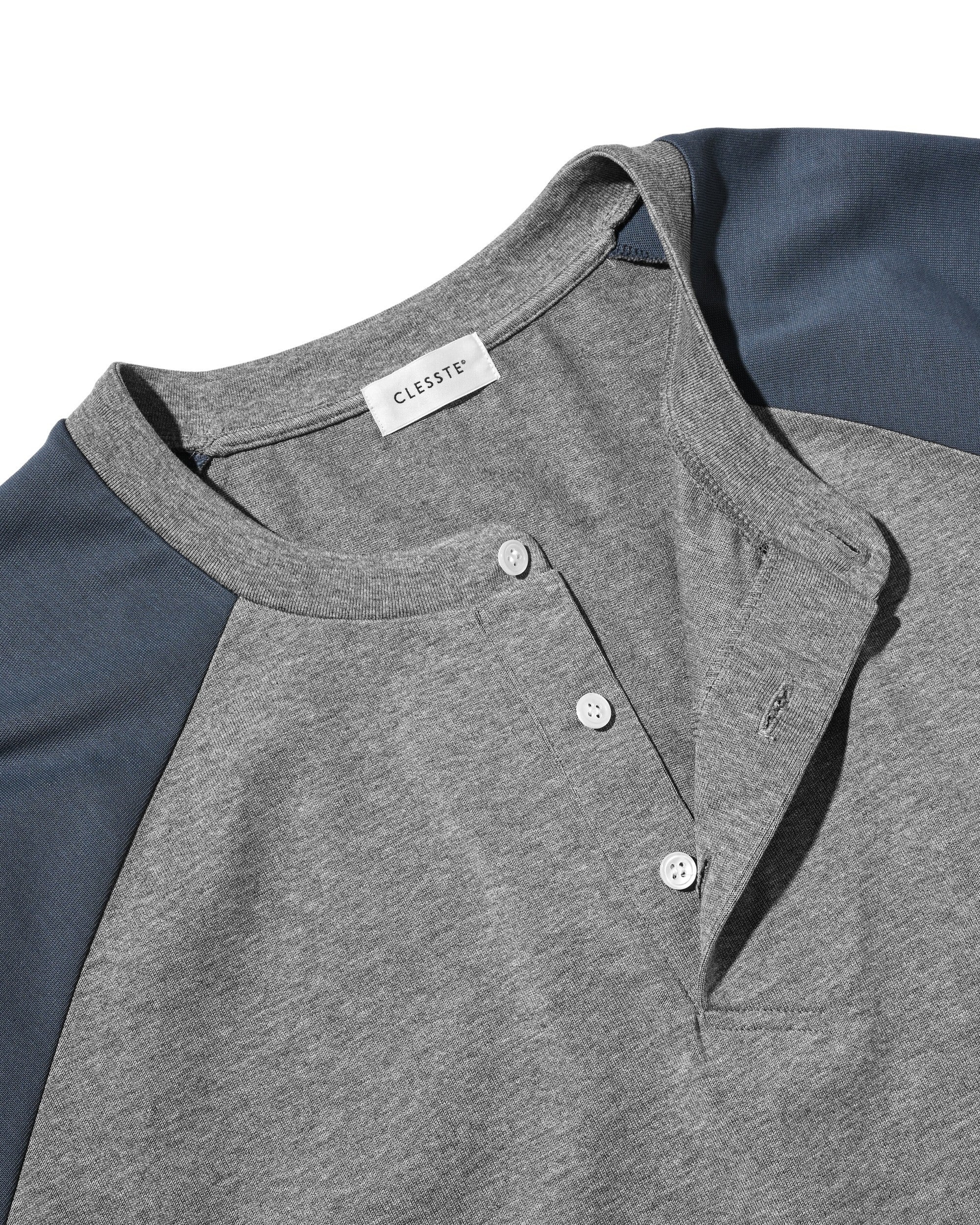 【8.19 WED 20:00- IN STOCK】RAGLAN HENLEY NECK S/S T-SHIRT WITH DRAWSTRINGS (GRAY×BLUE GRAY)