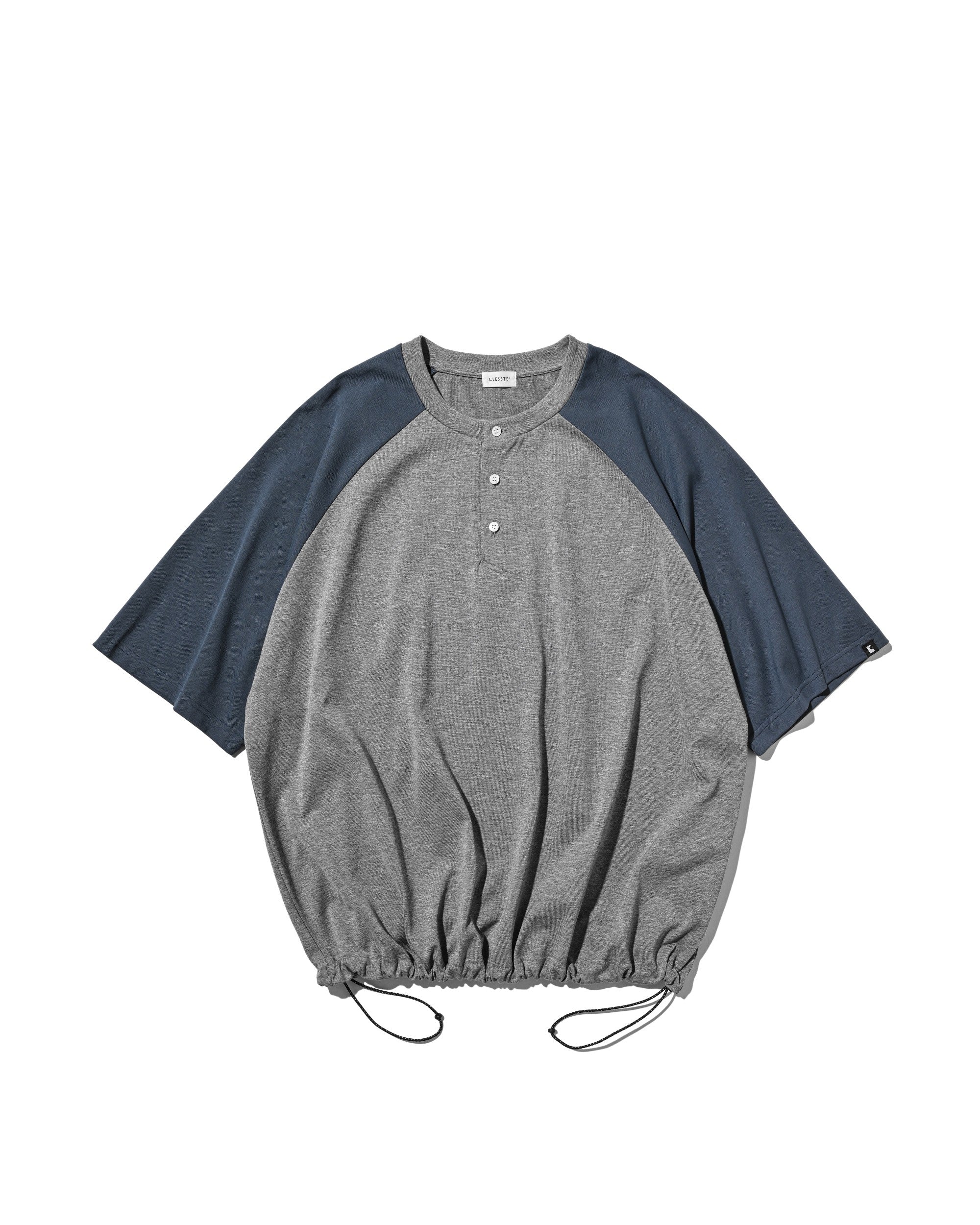 【8.19 WED 20:00- IN STOCK】RAGLAN HENLEY NECK S/S T-SHIRT WITH DRAWSTRINGS (GRAY×BLUE GRAY)