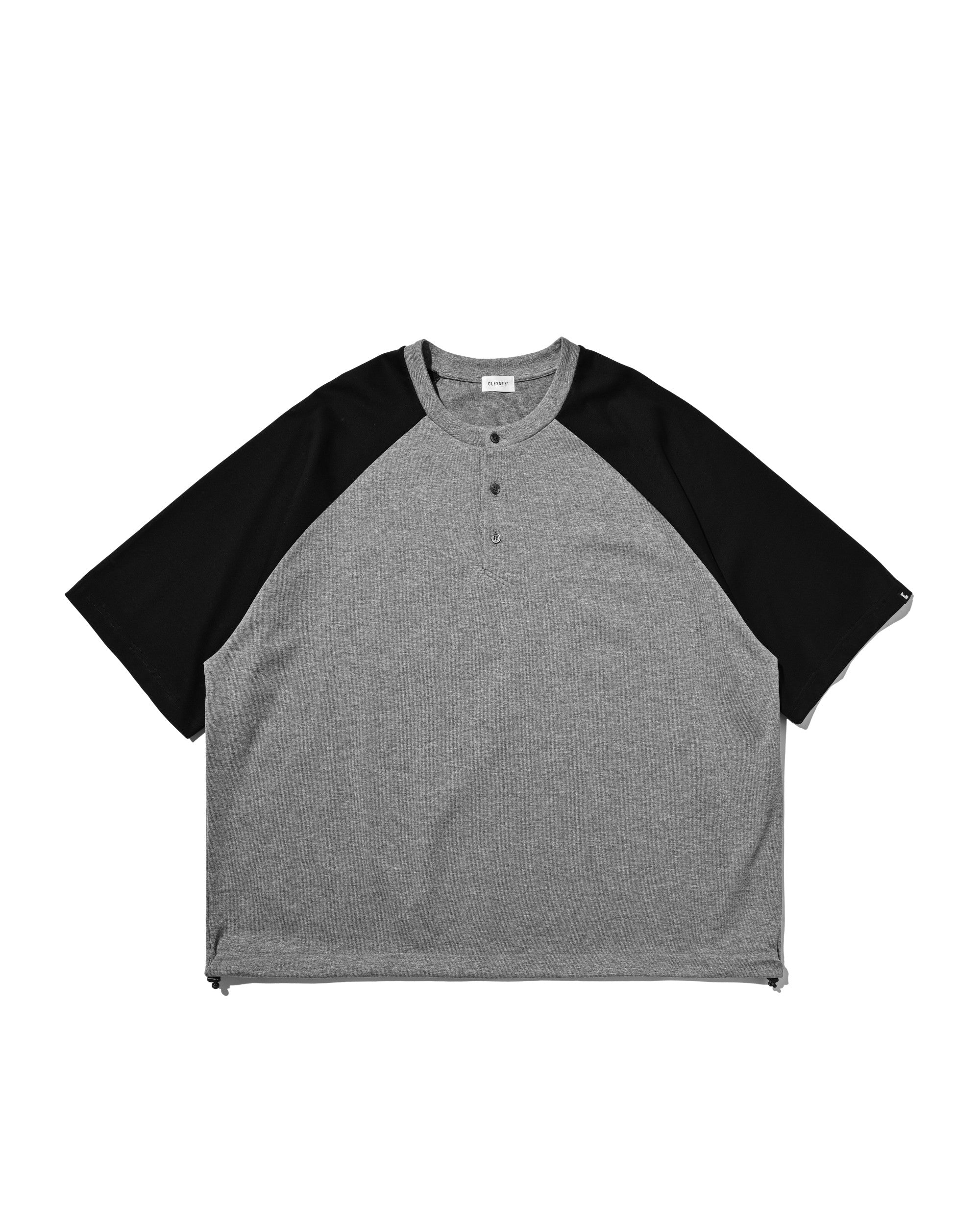 【8.19 WED 20:00- IN STOCK】RAGLAN HENLEY NECK S/S T-SHIRT WITH DRAWSTRINGS (GRAY×BLACK)