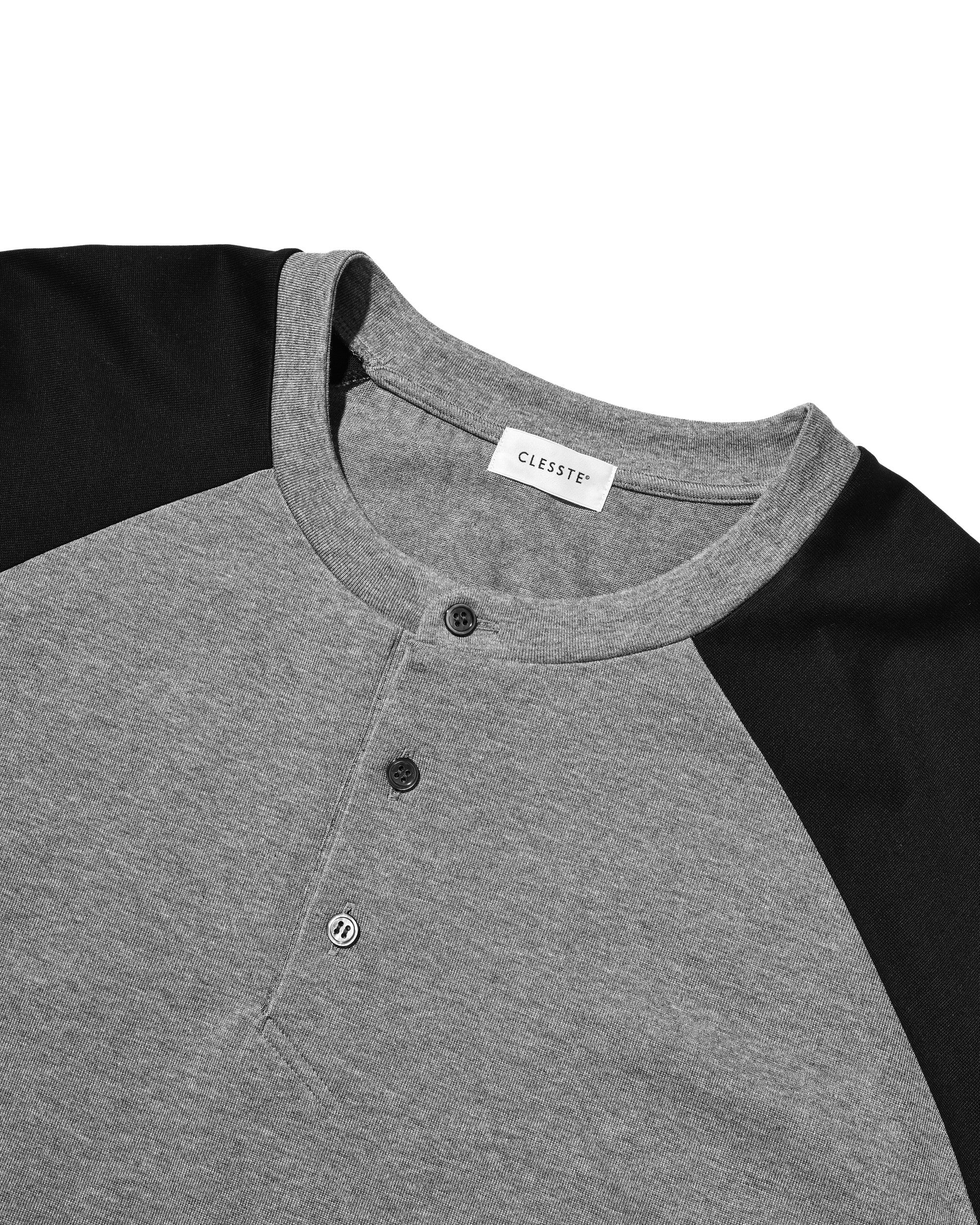 【8.19 WED 20:00- IN STOCK】RAGLAN HENLEY NECK S/S T-SHIRT WITH DRAWSTRINGS (GRAY×BLACK)