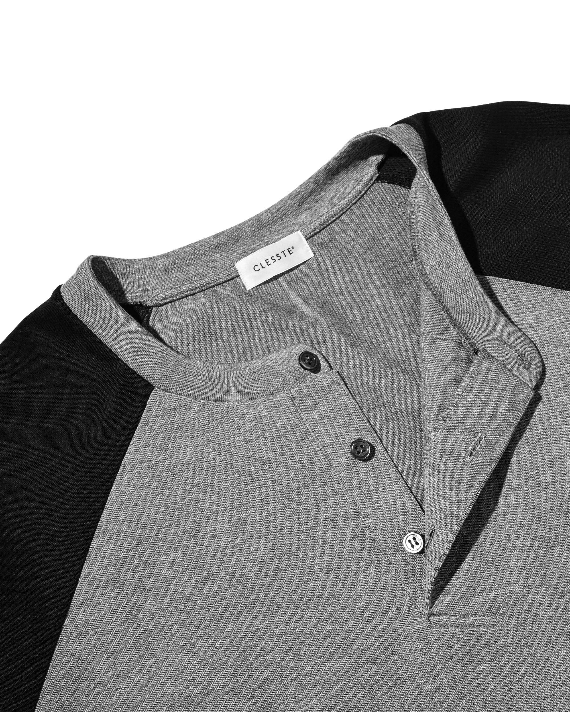 【8.19 WED 20:00- IN STOCK】RAGLAN HENLEY NECK S/S T-SHIRT WITH DRAWSTRINGS (GRAY×BLACK)