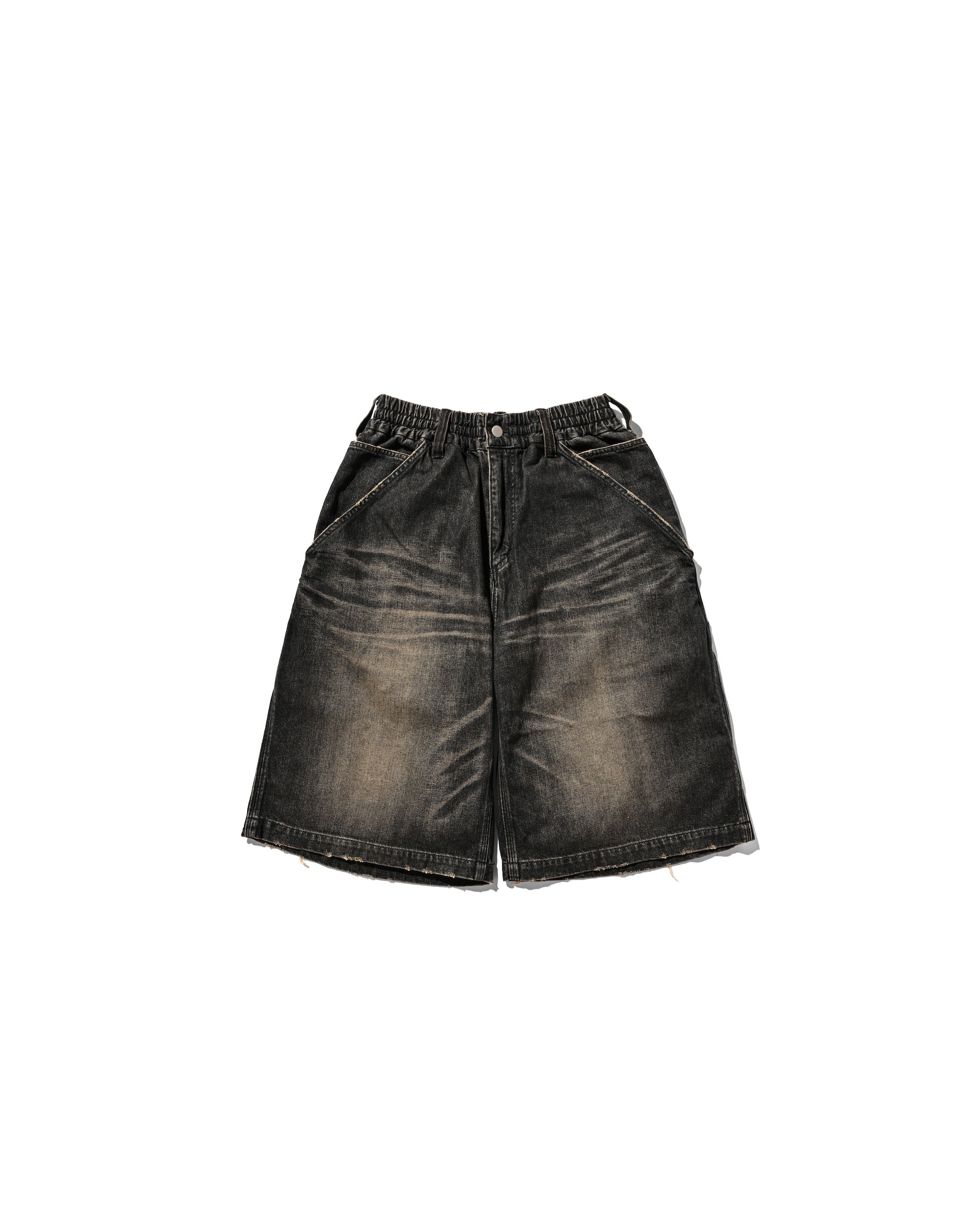 【7.12 SAT 20:00- IN STOCK】VINTAGE DYED SELVEDGE DENIM WORKER HALF PANTS (VINTAGE BLACK)