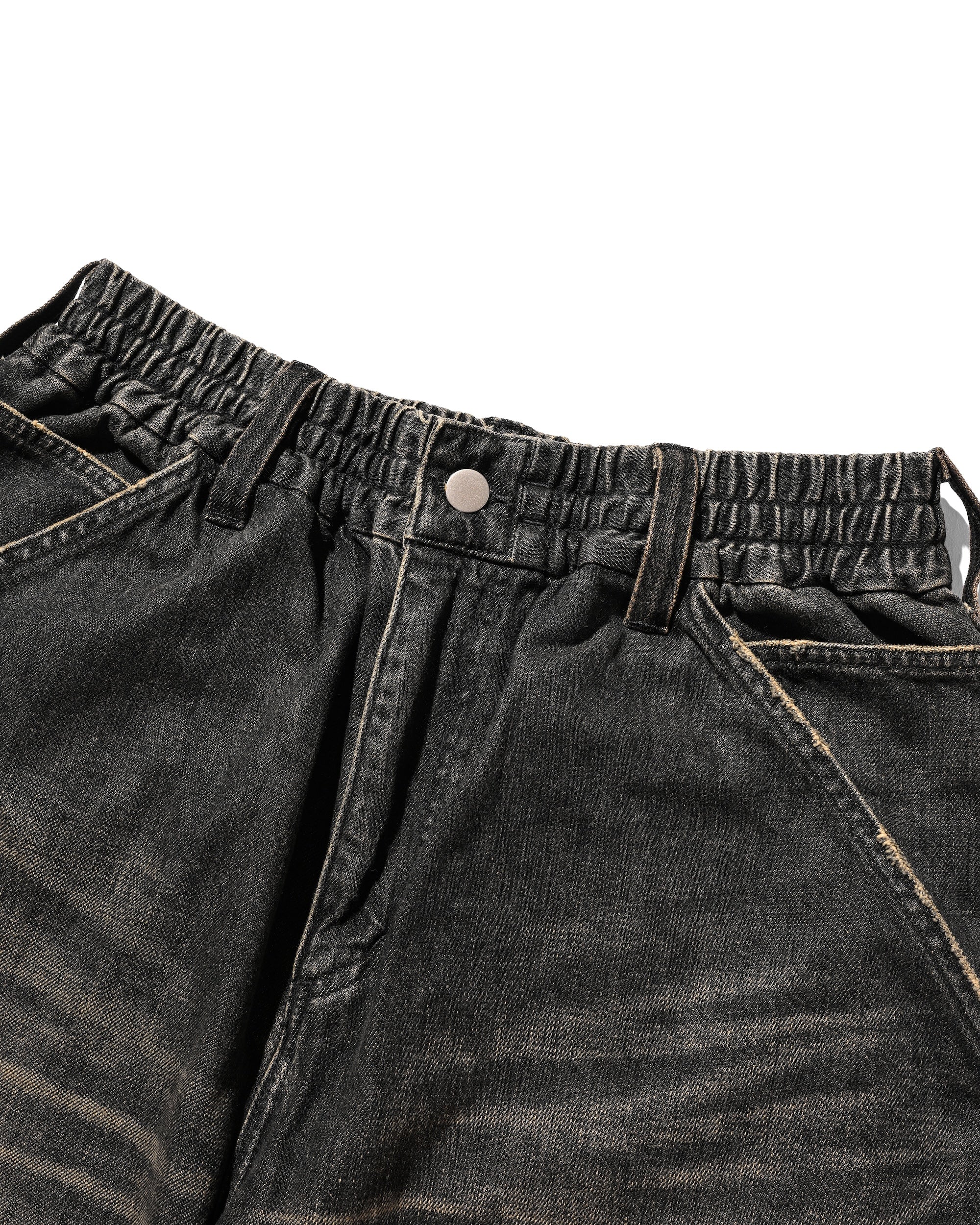 VINTAGE DYED SELVEDGE DENIM WORKER HALF PANTS (VINTAGE BLACK)