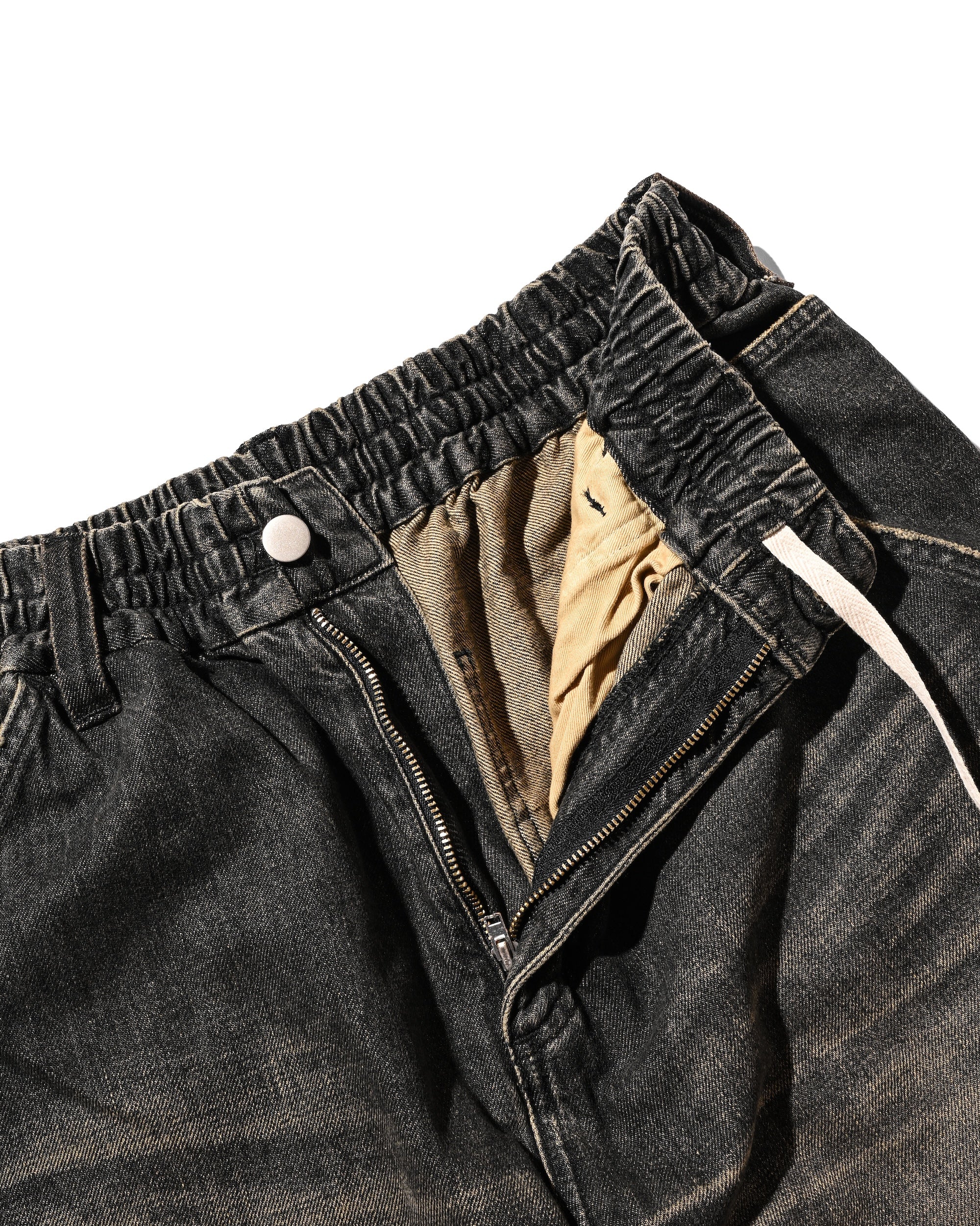 VINTAGE DYED SELVEDGE DENIM WORKER HALF PANTS (VINTAGE BLACK)