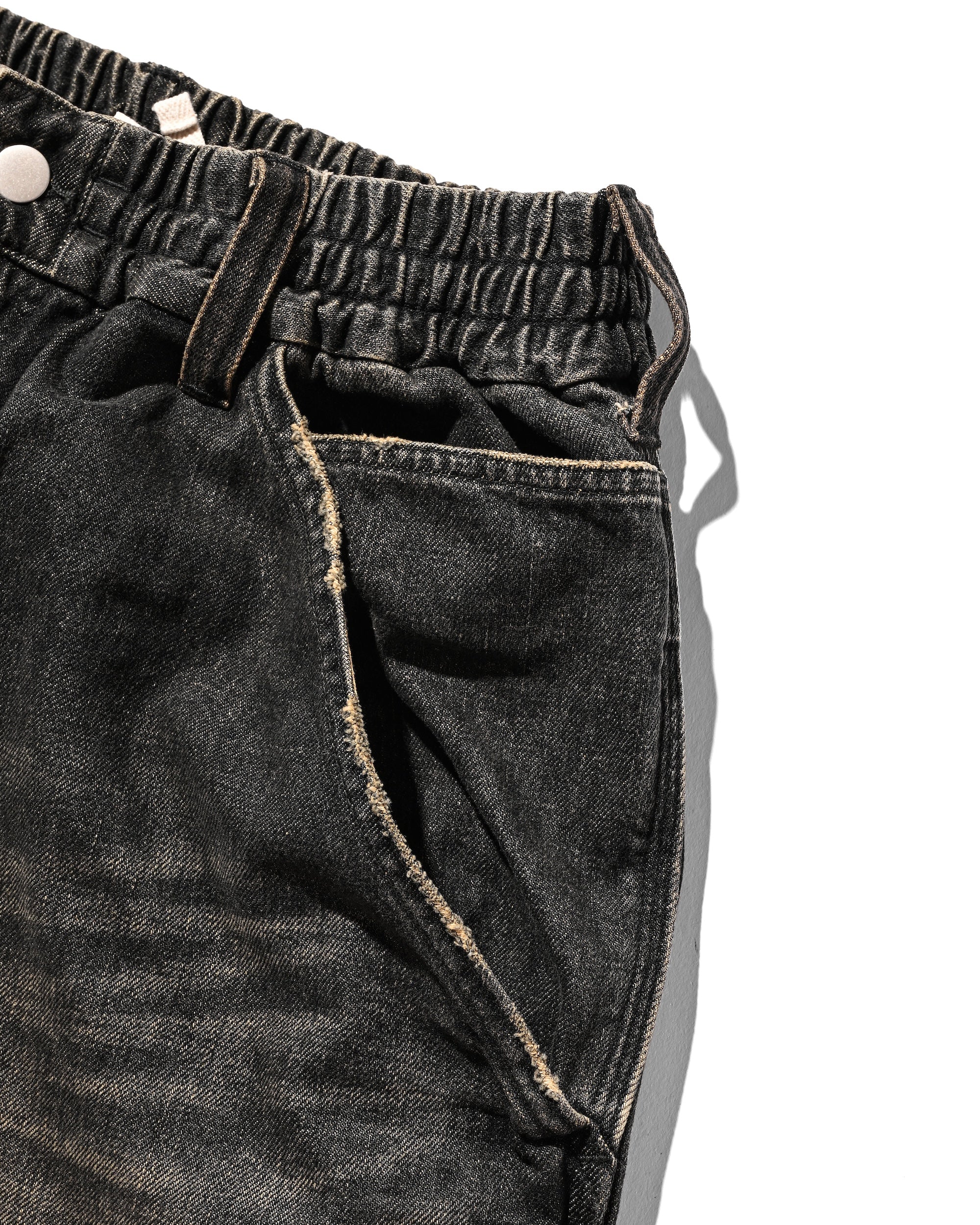 VINTAGE DYED SELVEDGE DENIM WORKER HALF PANTS (VINTAGE BLACK)