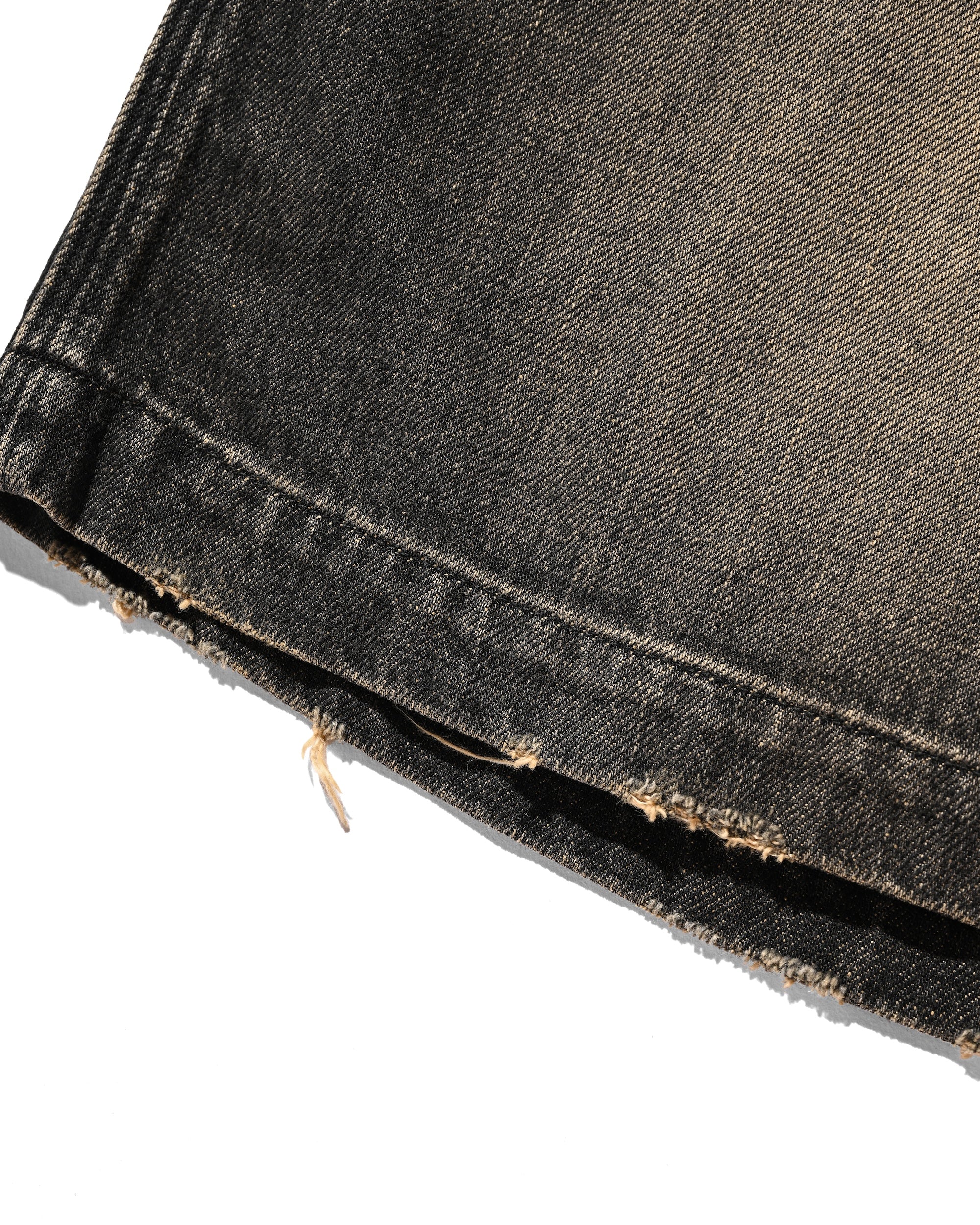 VINTAGE DYED SELVEDGE DENIM WORKER HALF PANTS (VINTAGE BLACK)