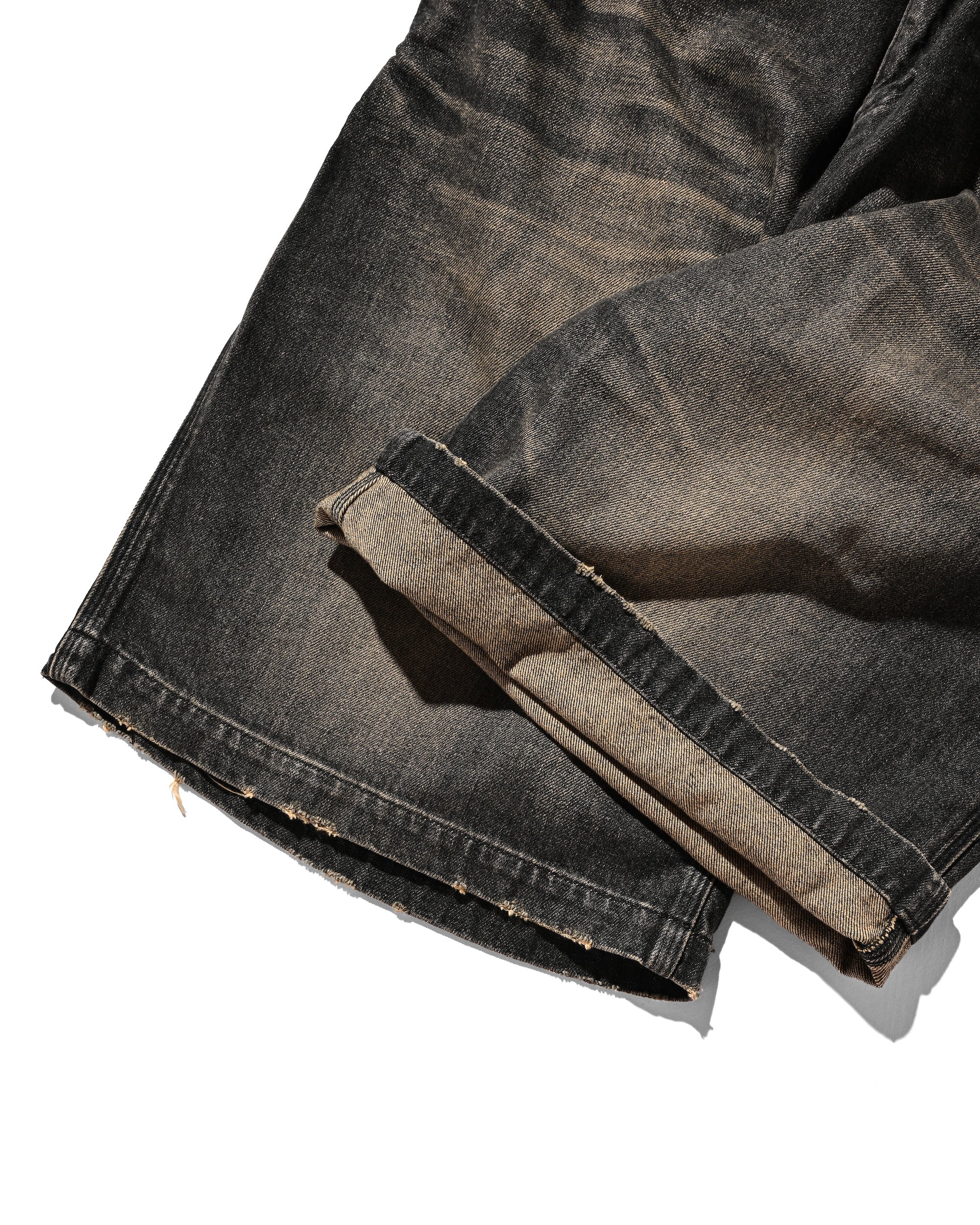 VINTAGE DYED SELVEDGE DENIM WORKER HALF PANTS (VINTAGE BLACK)