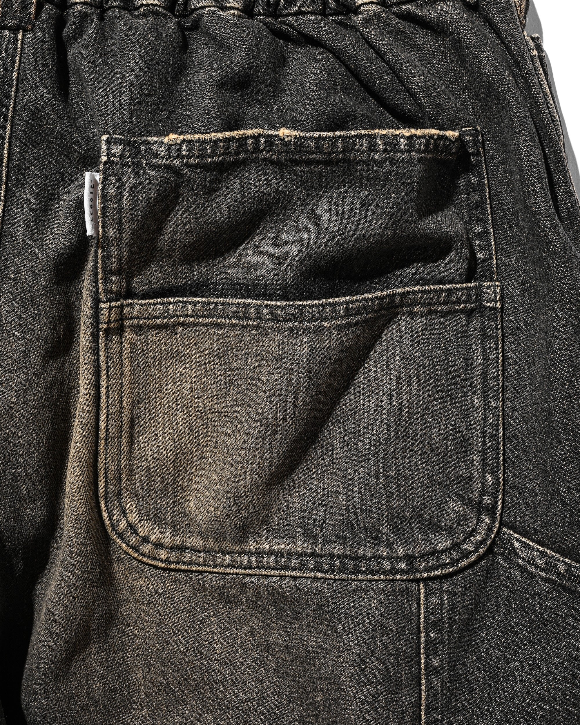 VINTAGE DYED SELVEDGE DENIM WORKER HALF PANTS (VINTAGE BLACK)