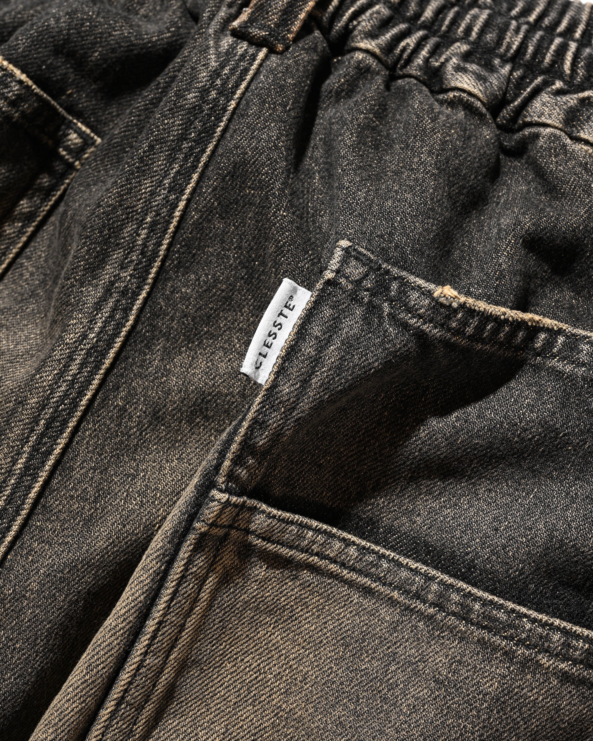 VINTAGE DYED SELVEDGE DENIM WORKER HALF PANTS (VINTAGE BLACK)