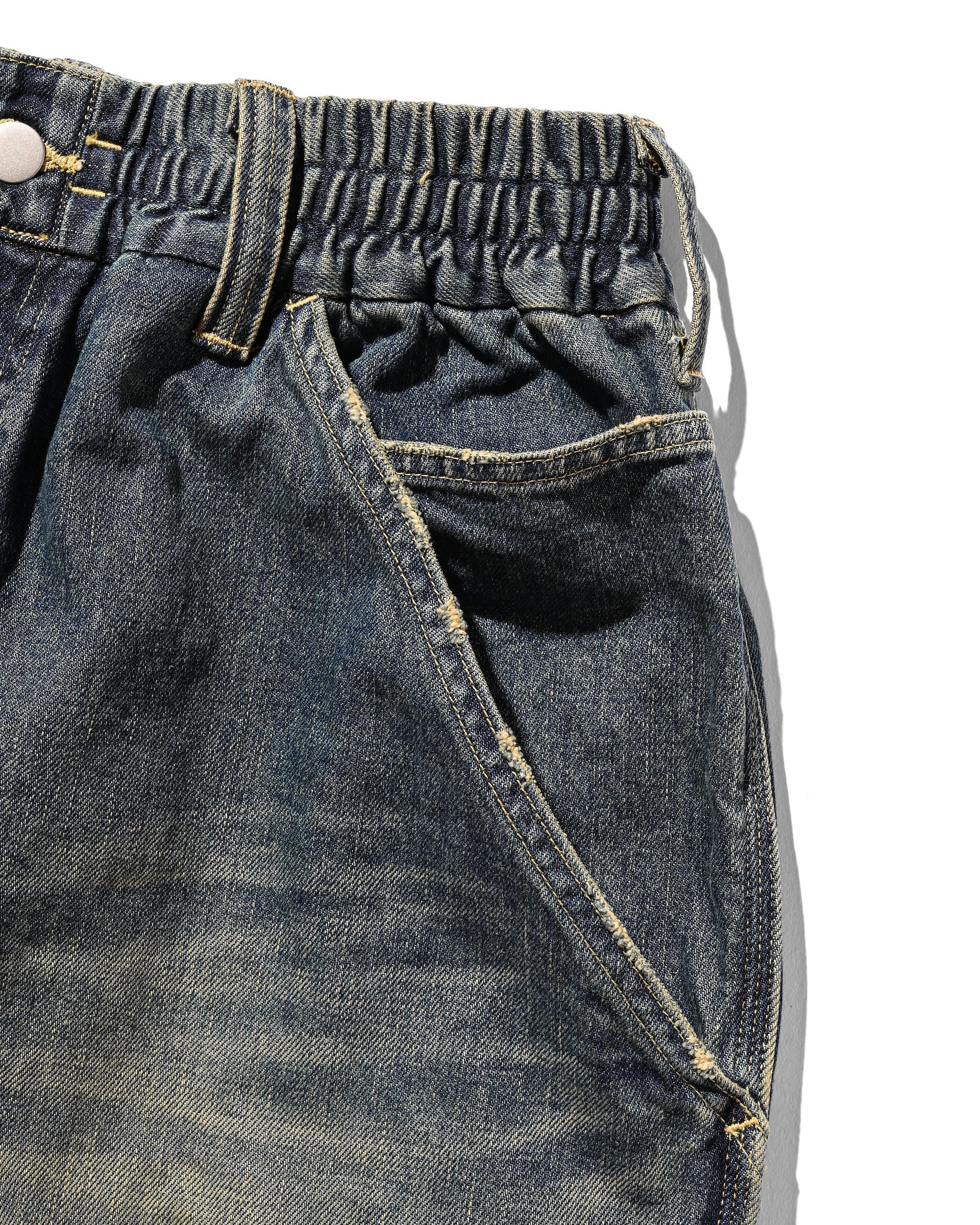 VINTAGE DYED SELVEDGE DENIM WORKER HALF PANTS (VINTAGE INDIGO)