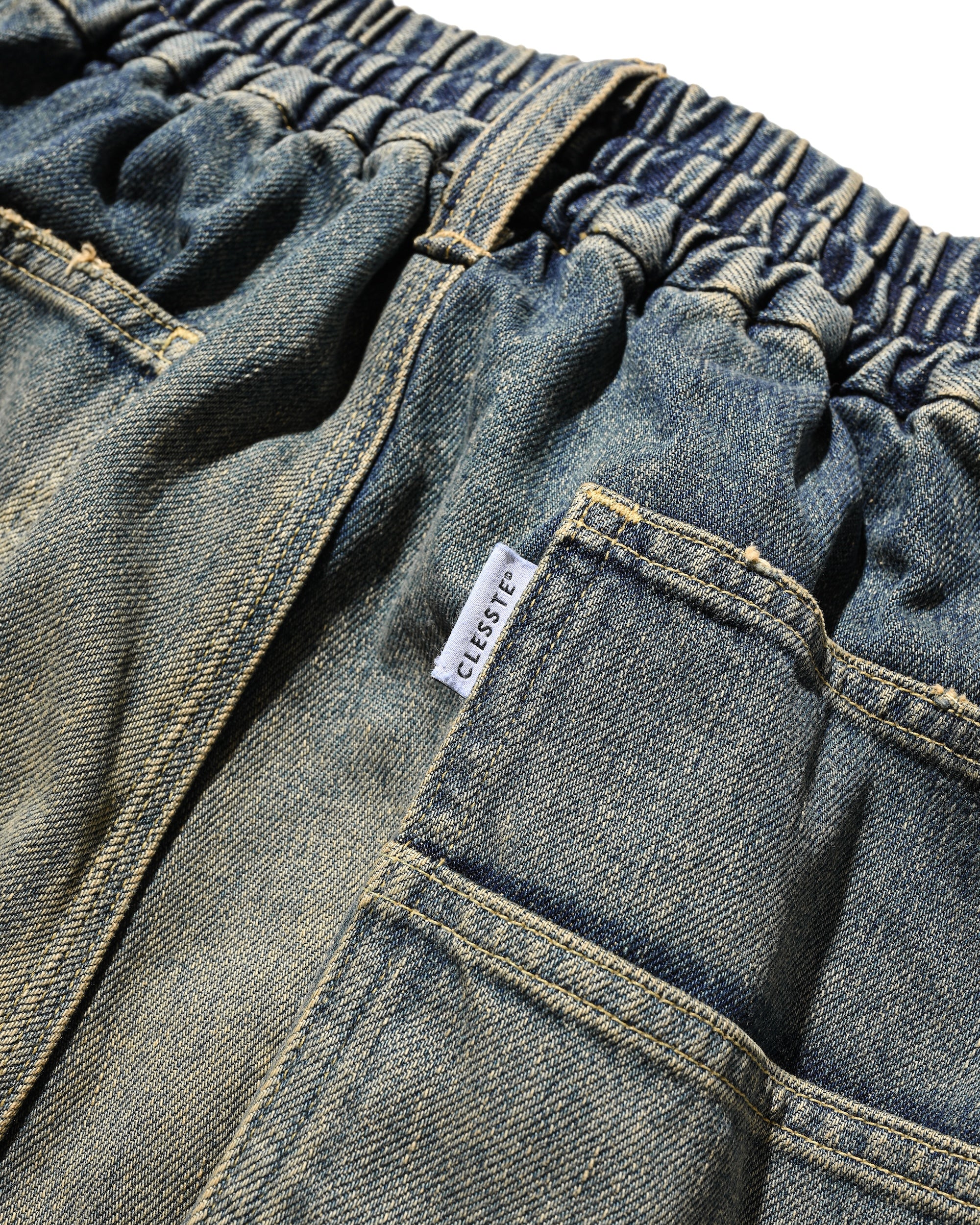 VINTAGE DYED SELVEDGE DENIM WORKER HALF PANTS (VINTAGE INDIGO)