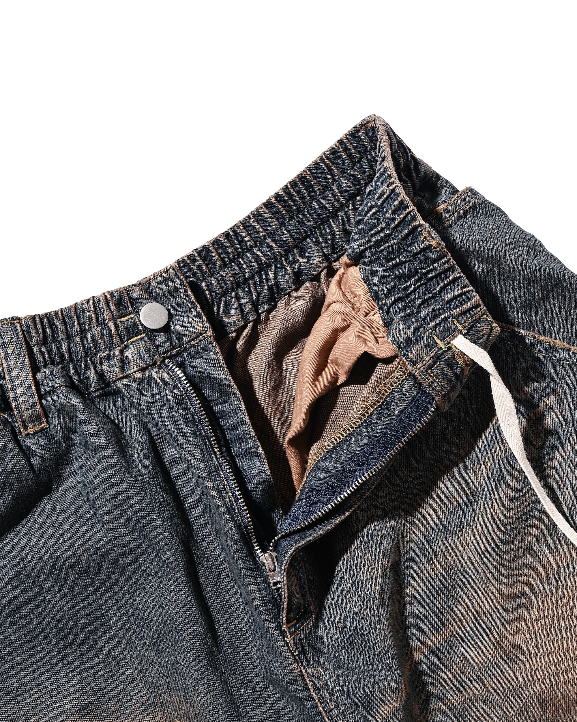 VINTAGE DYED SELVEDGE DENIM WORKER HALF PANTS (VINTAGE BROWN)