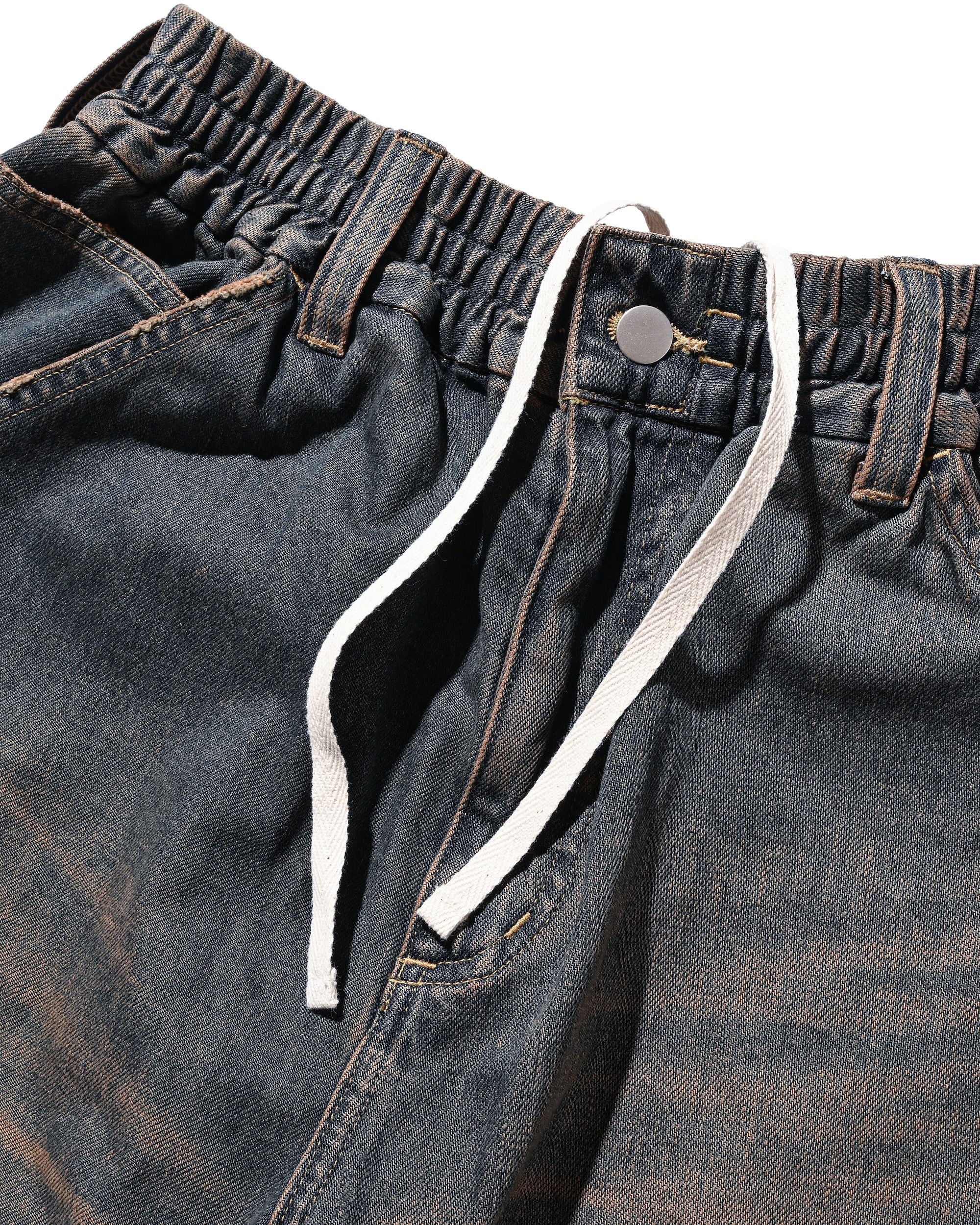 VINTAGE DYED SELVEDGE DENIM WORKER HALF PANTS (VINTAGE BROWN)