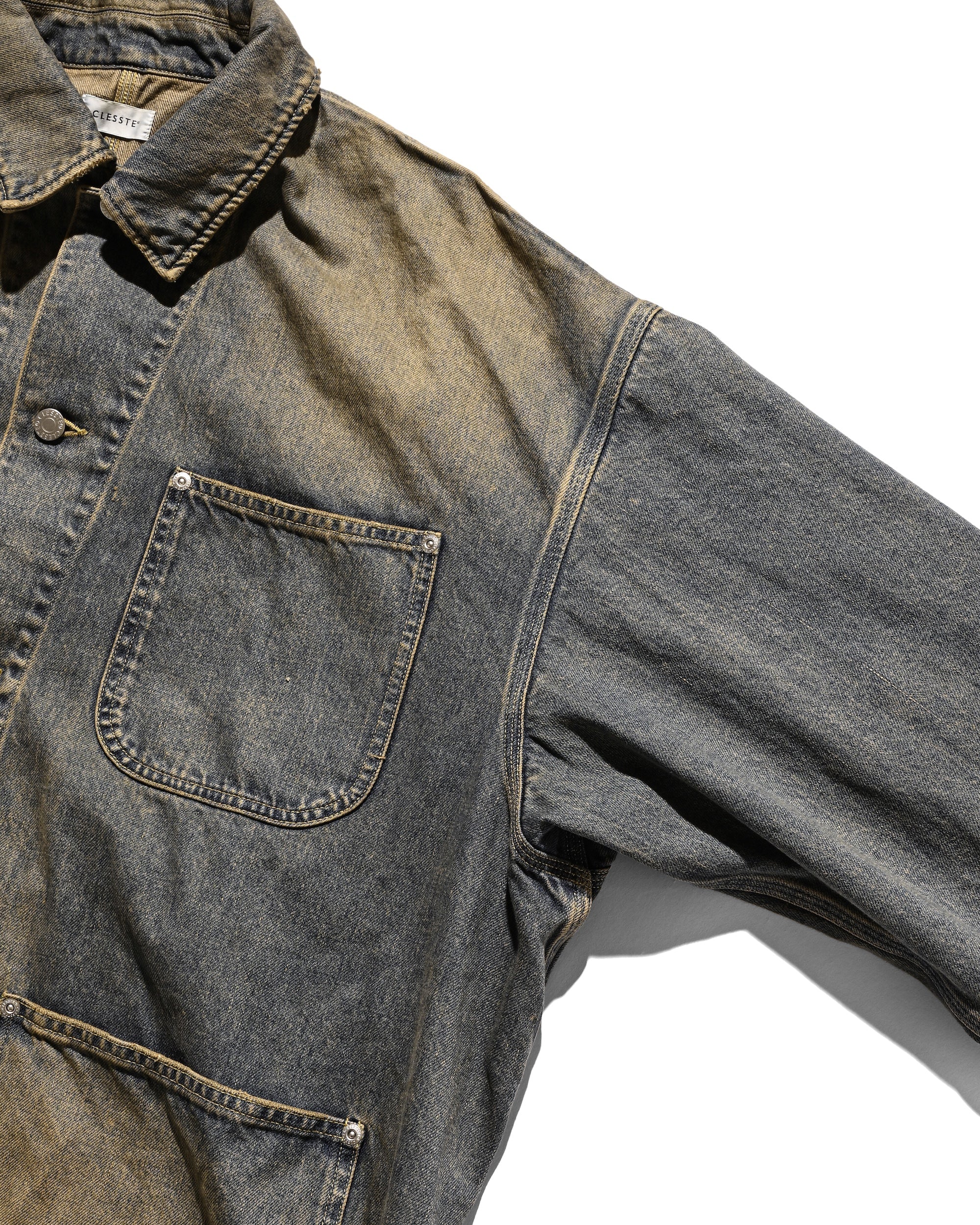 VINTAGE DYED SELVEDGE DENIM CITY UTILITY COAT (VINTAGE BEIGE)